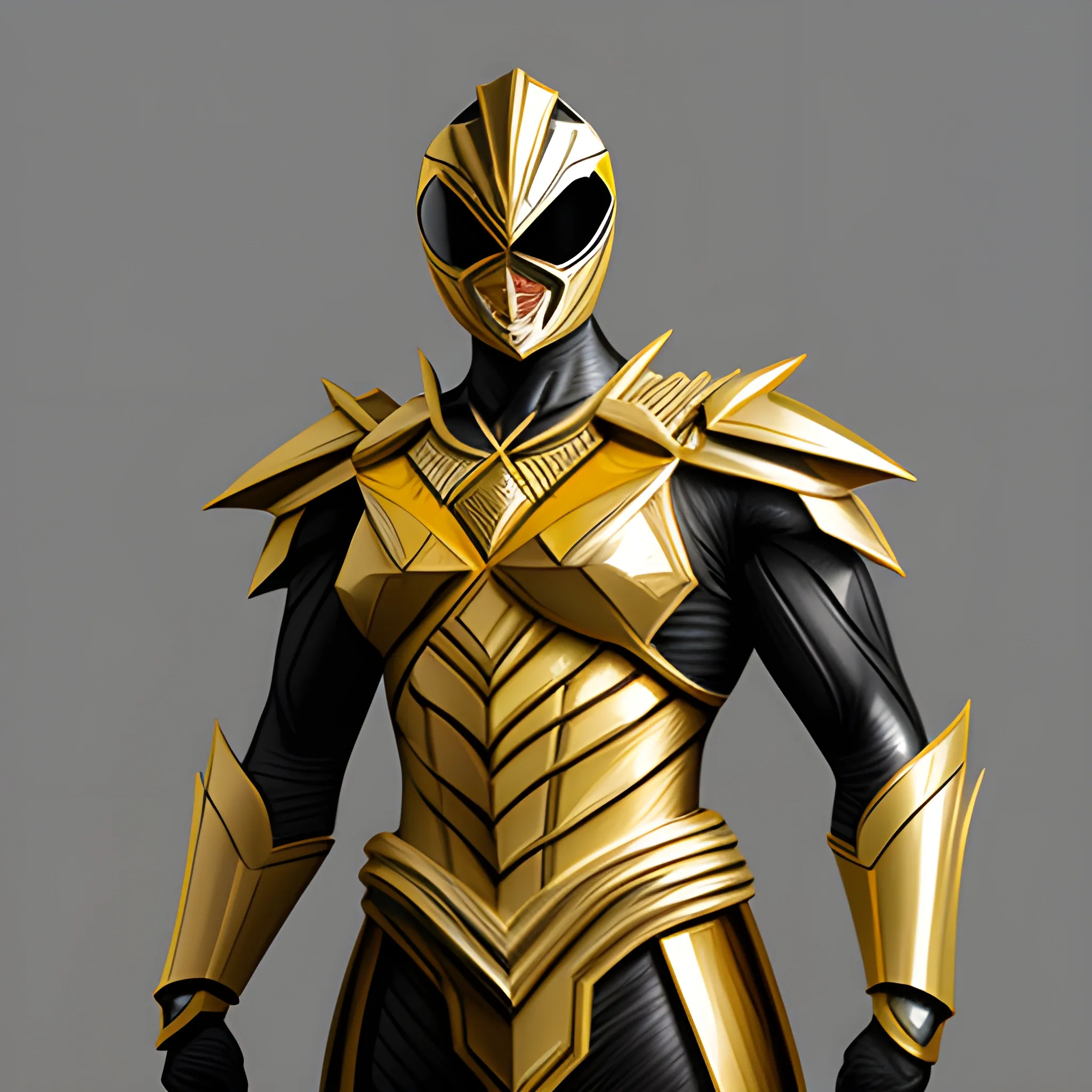 male, Gold with black trimming, power ranger, up-armor, full body,, 3D, Pencil Sketch, Oil Painting