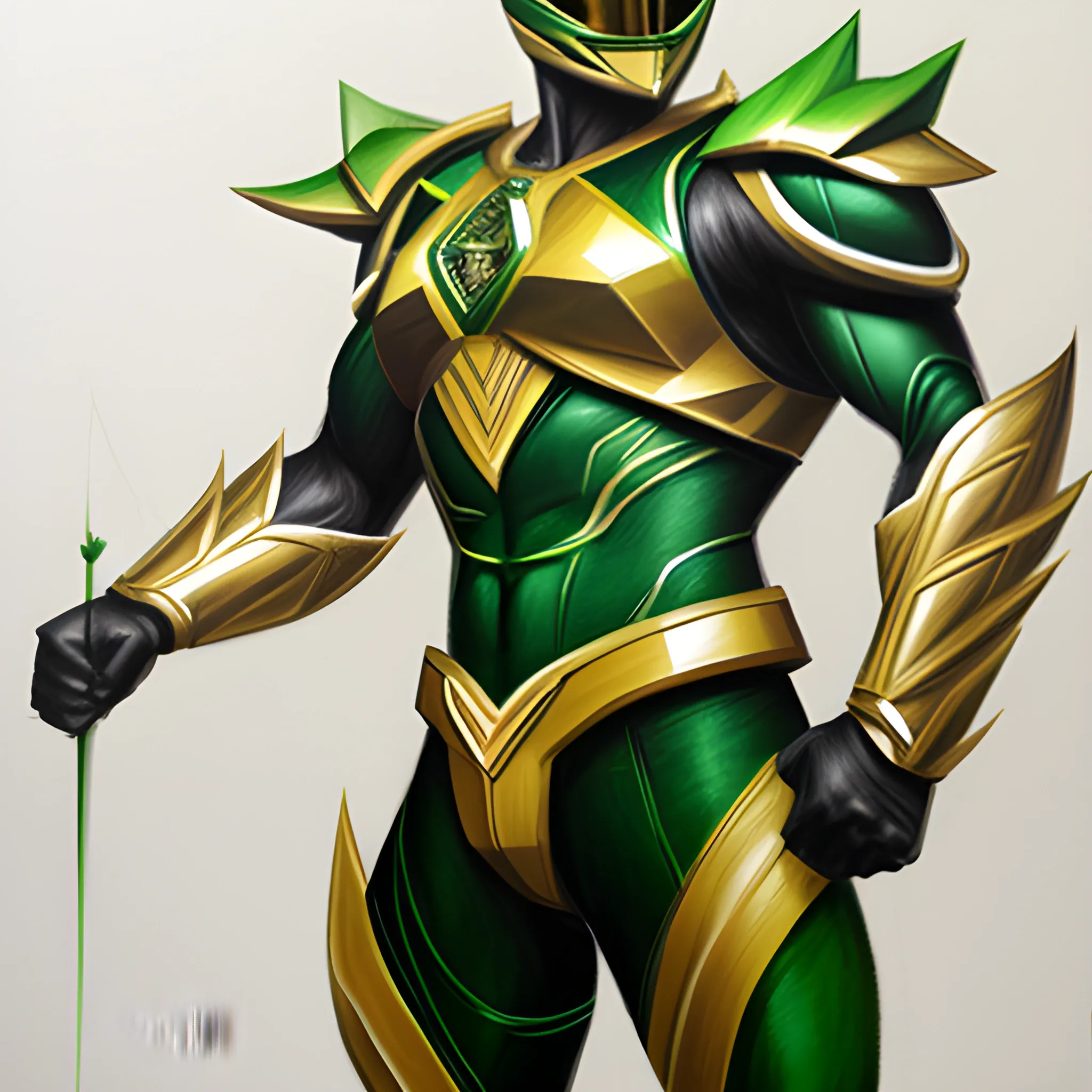 male, green with gold trimming, power ranger, full body,, 3D, Pencil Sketch, Oil Painting