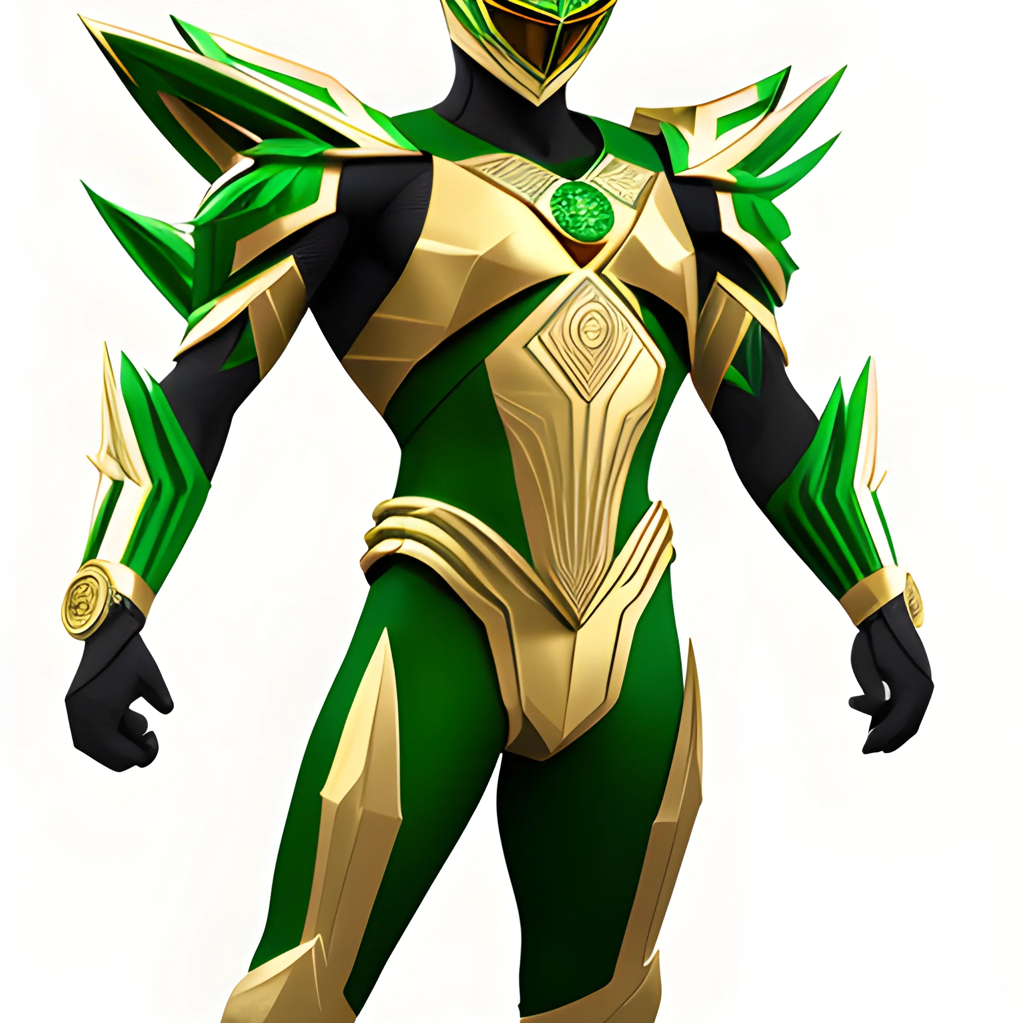 male, green with gold trimming, power ranger, full body,, 3D, Pencil Sketch
