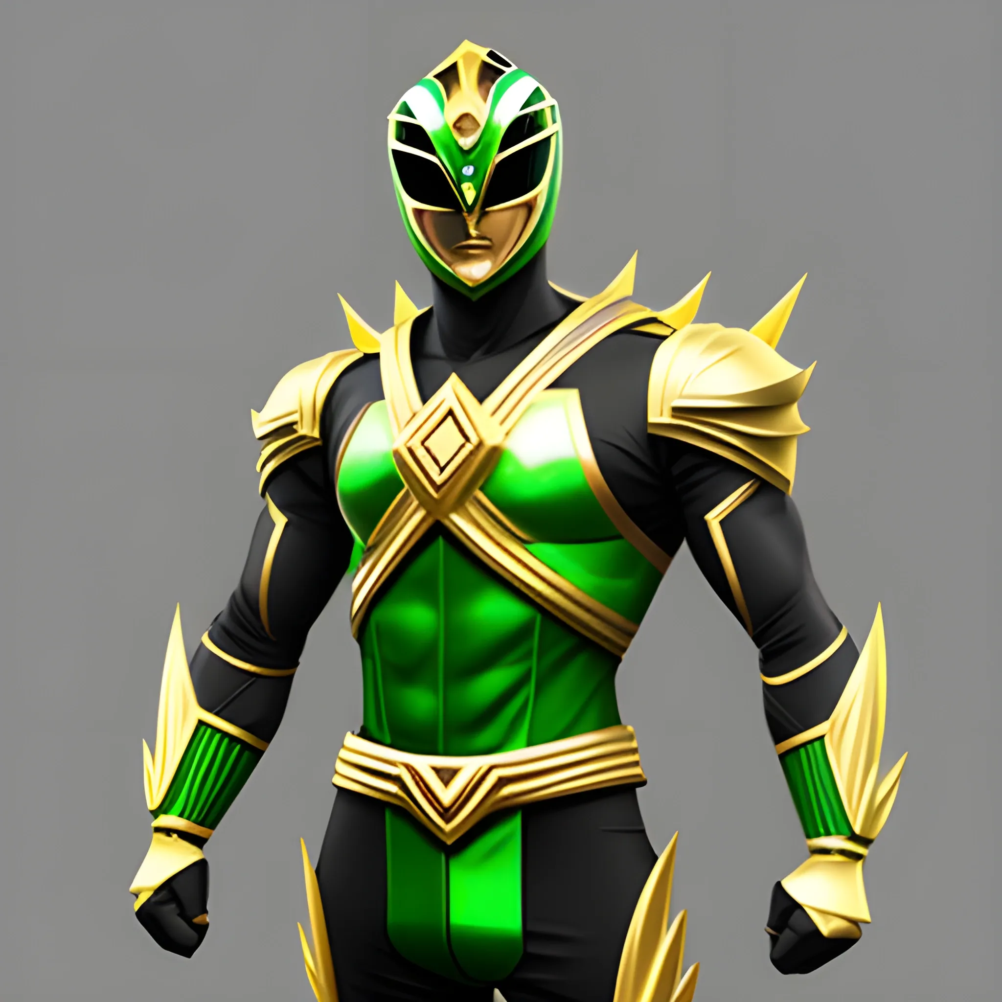 male, green with gold trimming, power ranger, full body,, 3D, Pencil Sketch
