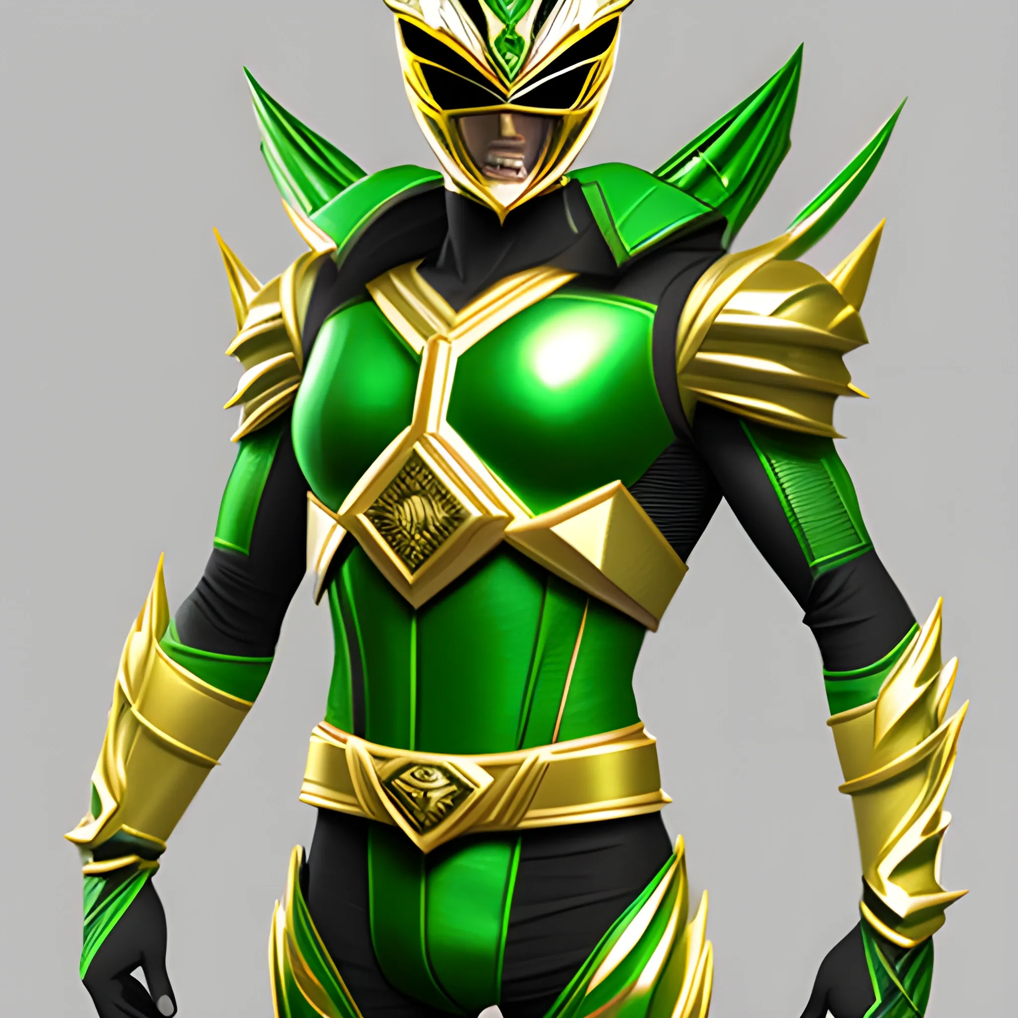 male, green with gold trimming, power ranger, full body,, 3D, Pencil Sketch
