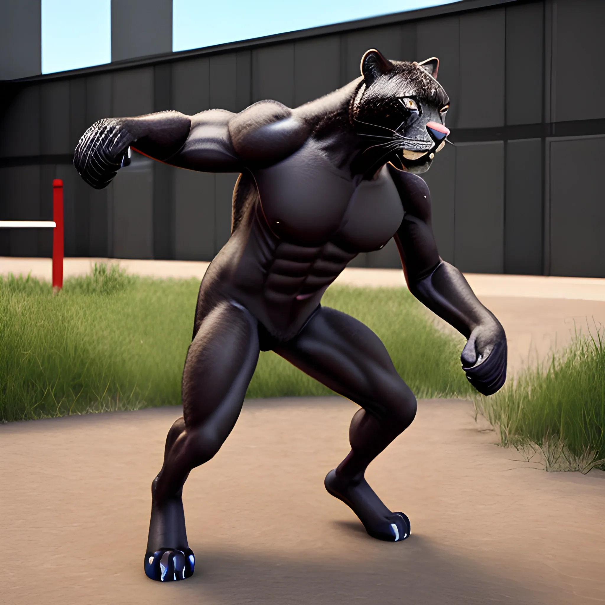 Ultra-Realistic, lean, thin, athletic build, full furred body, male furry jaguar, sexy pose