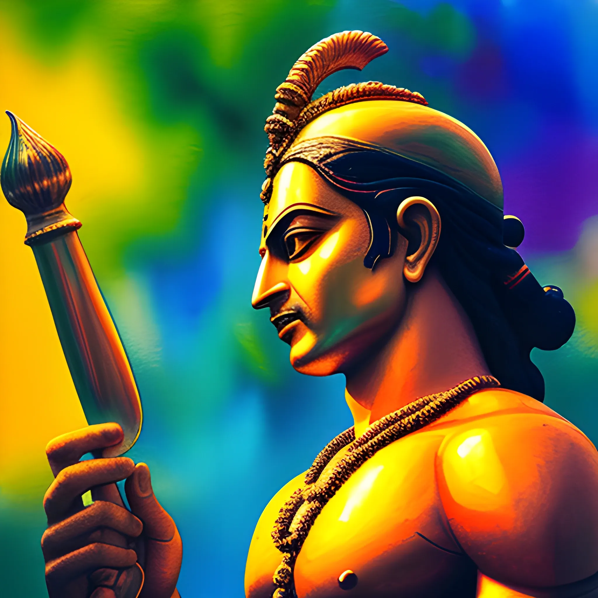 lord rama, realistic, well lit, sharp focus, artistic unique photography, Water Color,