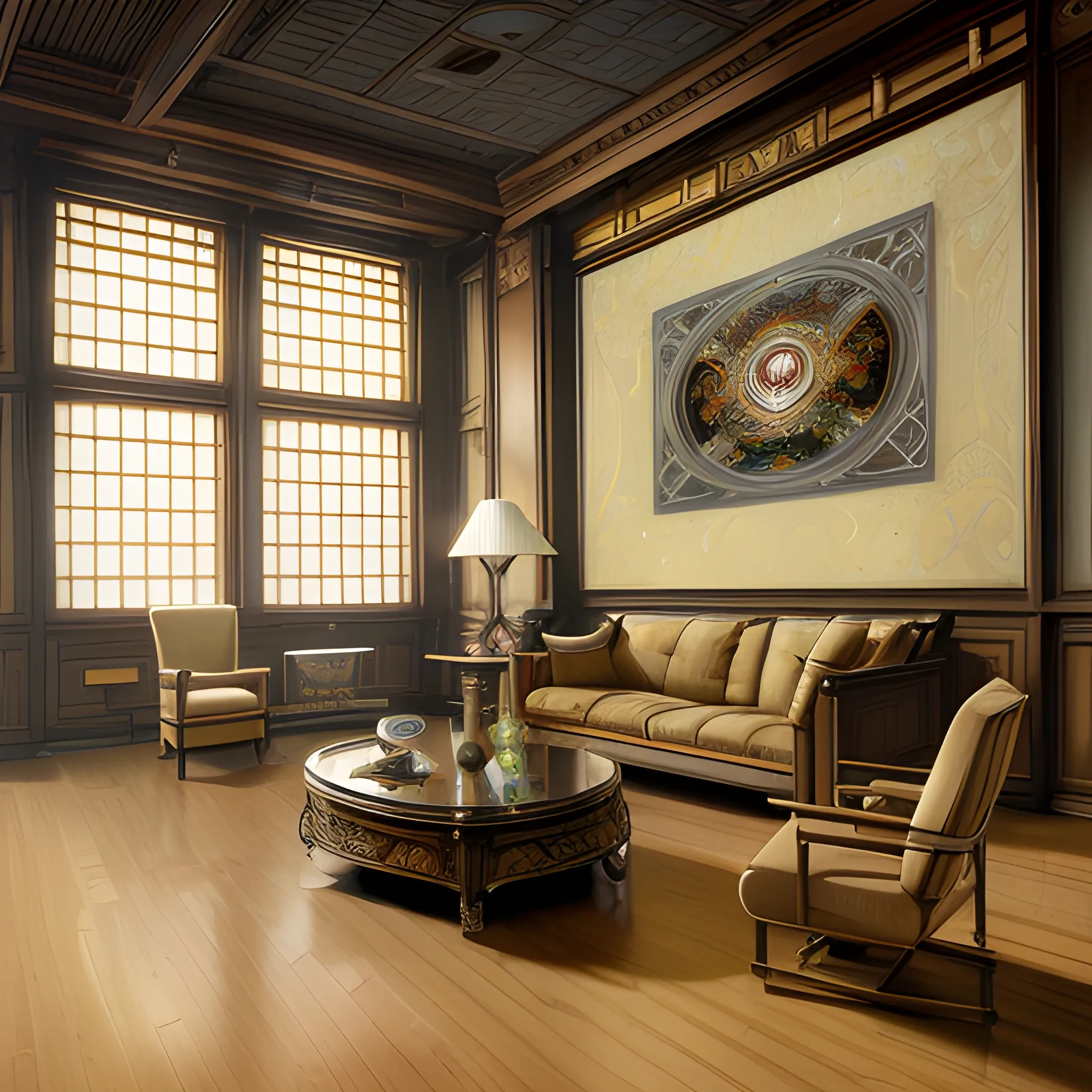 A modern Penthouse living room in Japan, hyperrealistic
micro detail, intricate wood flooring, elegant Alphonse mucha wall art, highly detailed furniture, Centered, digital painting, artstation, smooth, sharp focus, tomasz alen kopera, wlop , Paul lehr,