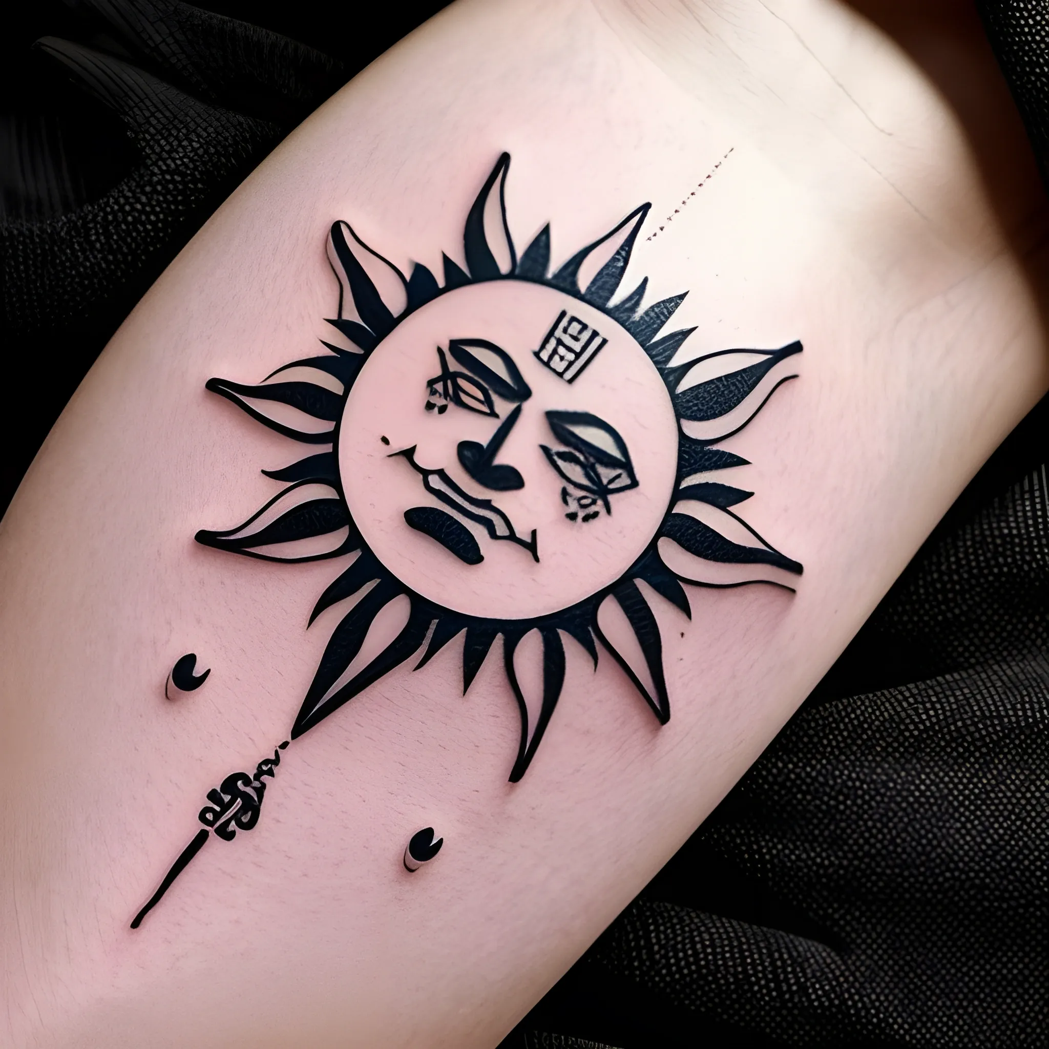 Tattoo uploaded by Pernille John • Minimalist dancing sun and moon tattoo  by Christopher Valquez of West 4 Tattoo #ChristopherValquez #sun&moonTattoo  #smalltattoo #fineline #dancing #sun #moon #matchingtattoo • Tattoodo