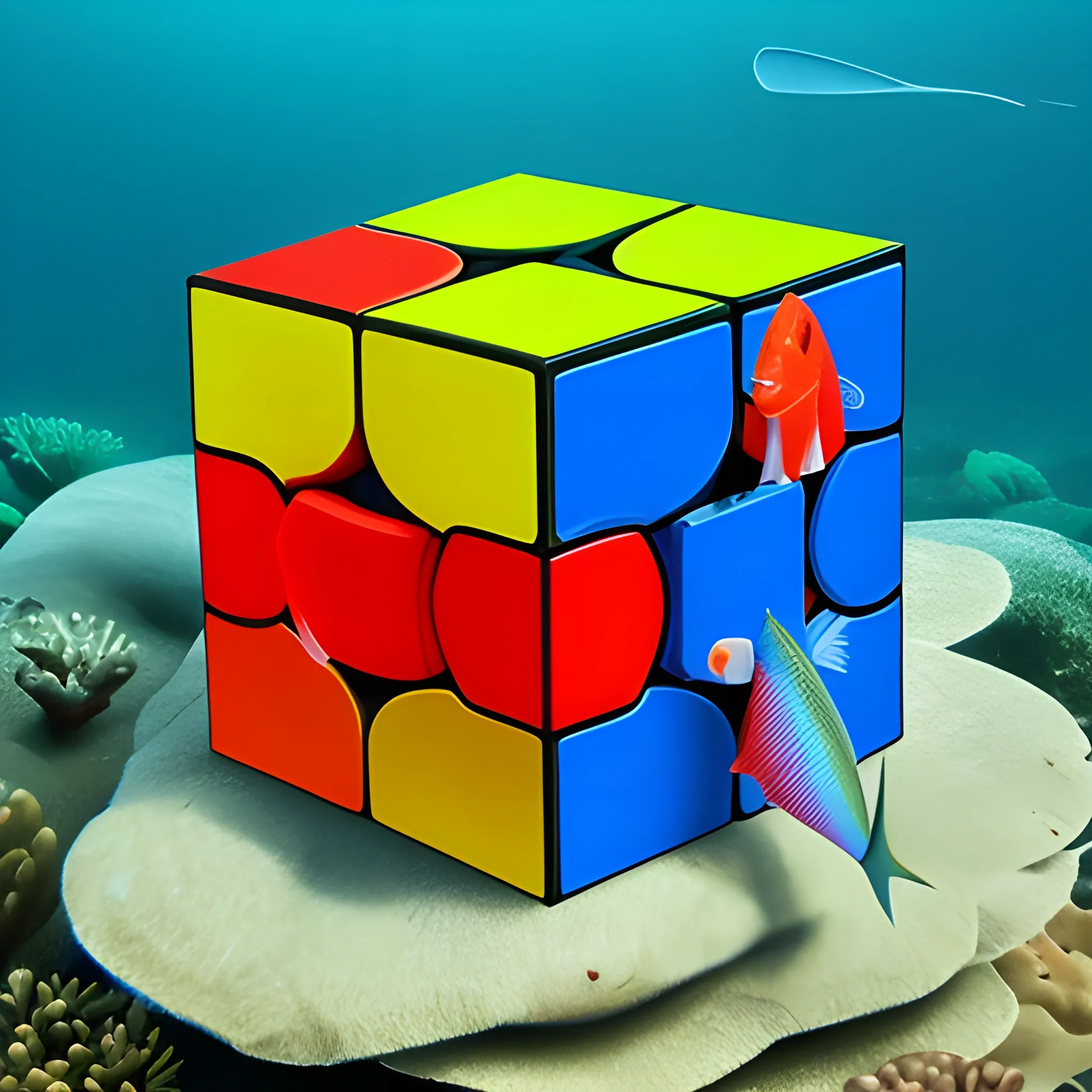 a fish playing with rubik's cube