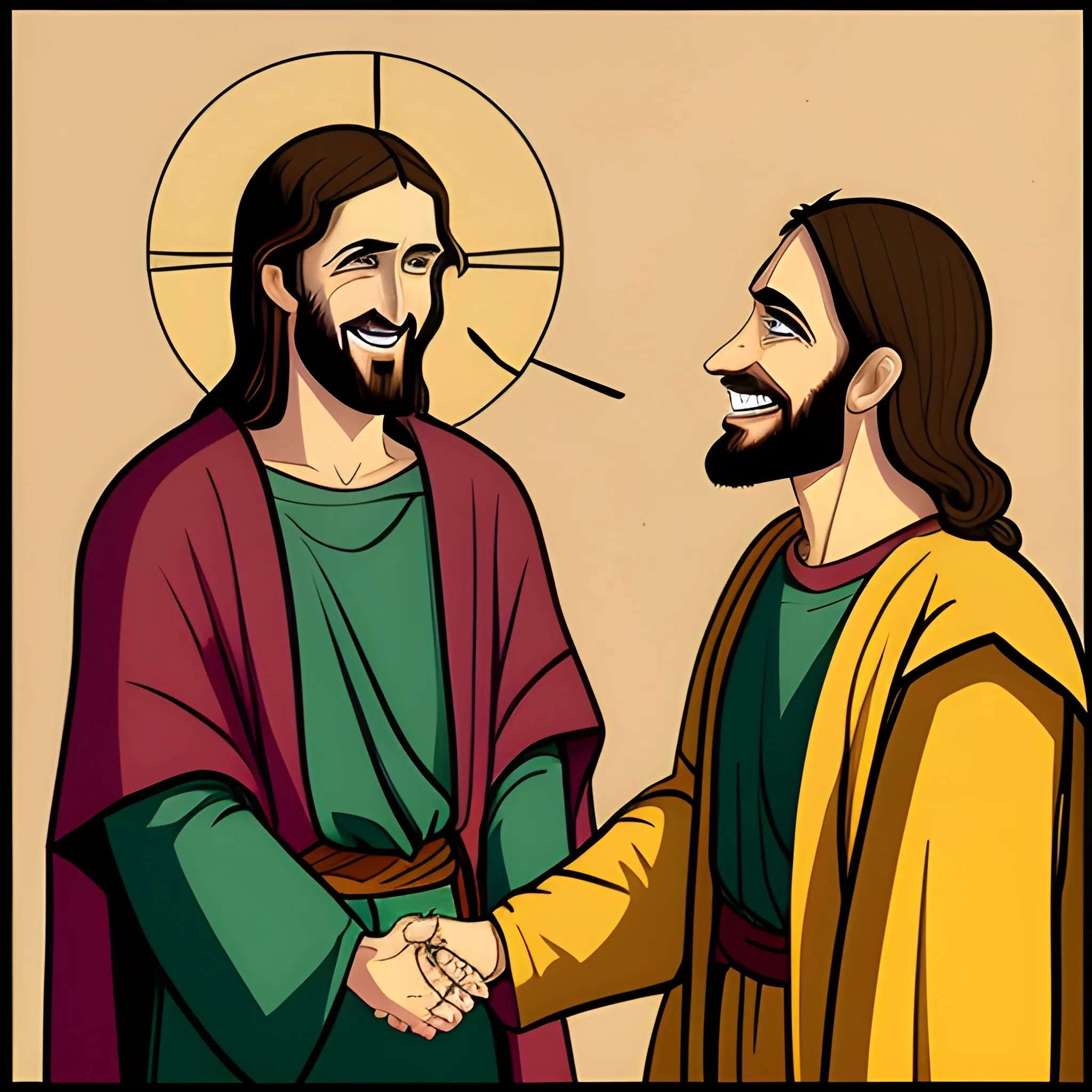 A picture of Judas smiling at jesus, Cartoon