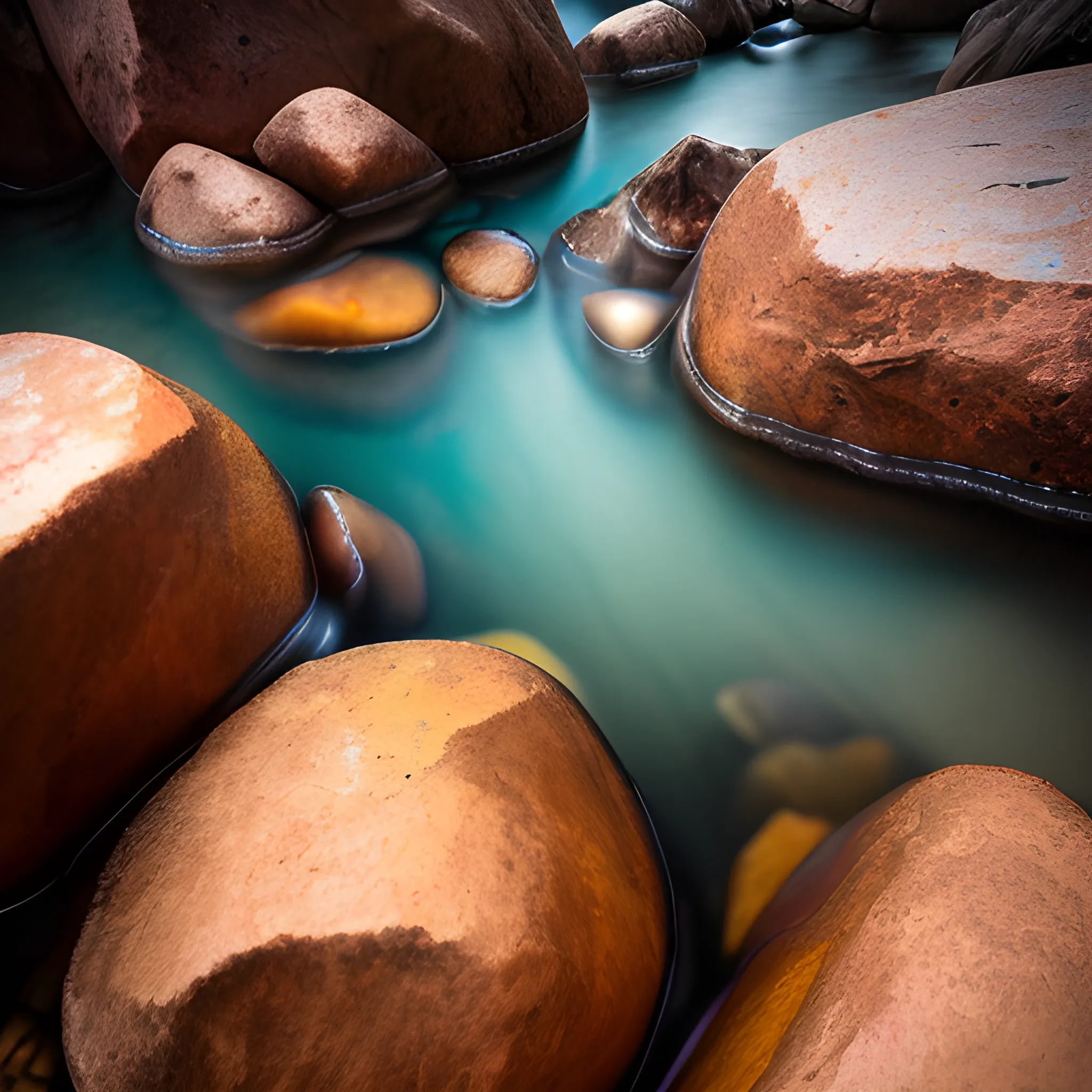 full frame dslr camera (e.g.canon eos 5d mark IV or nikon e850) lens: wide angle lens (e.g.e canon ef 16-35 mm f/2.8l III): copper nuggets gleaming in the water ancient