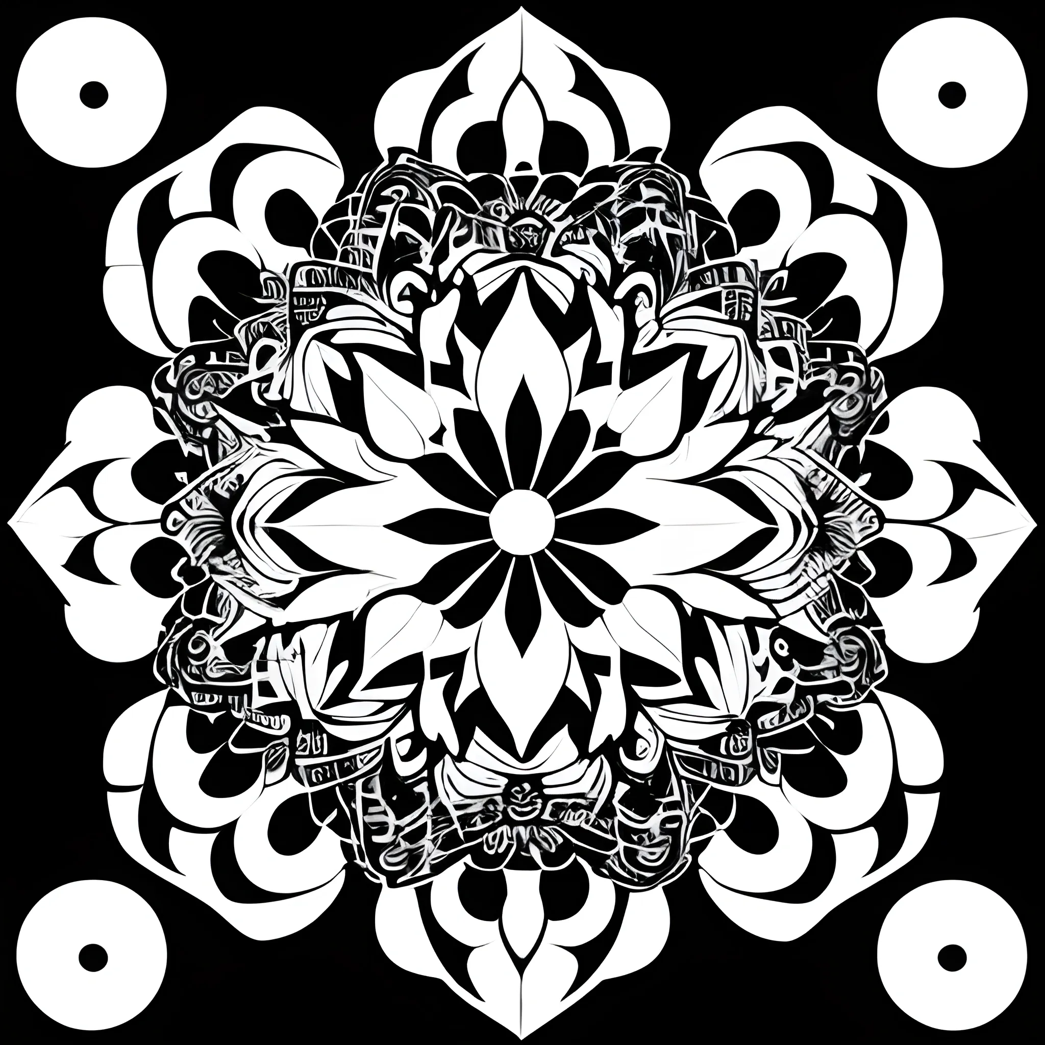 generate an art form that is similar to mandala art using all types of shapes and only outlines but without color, 