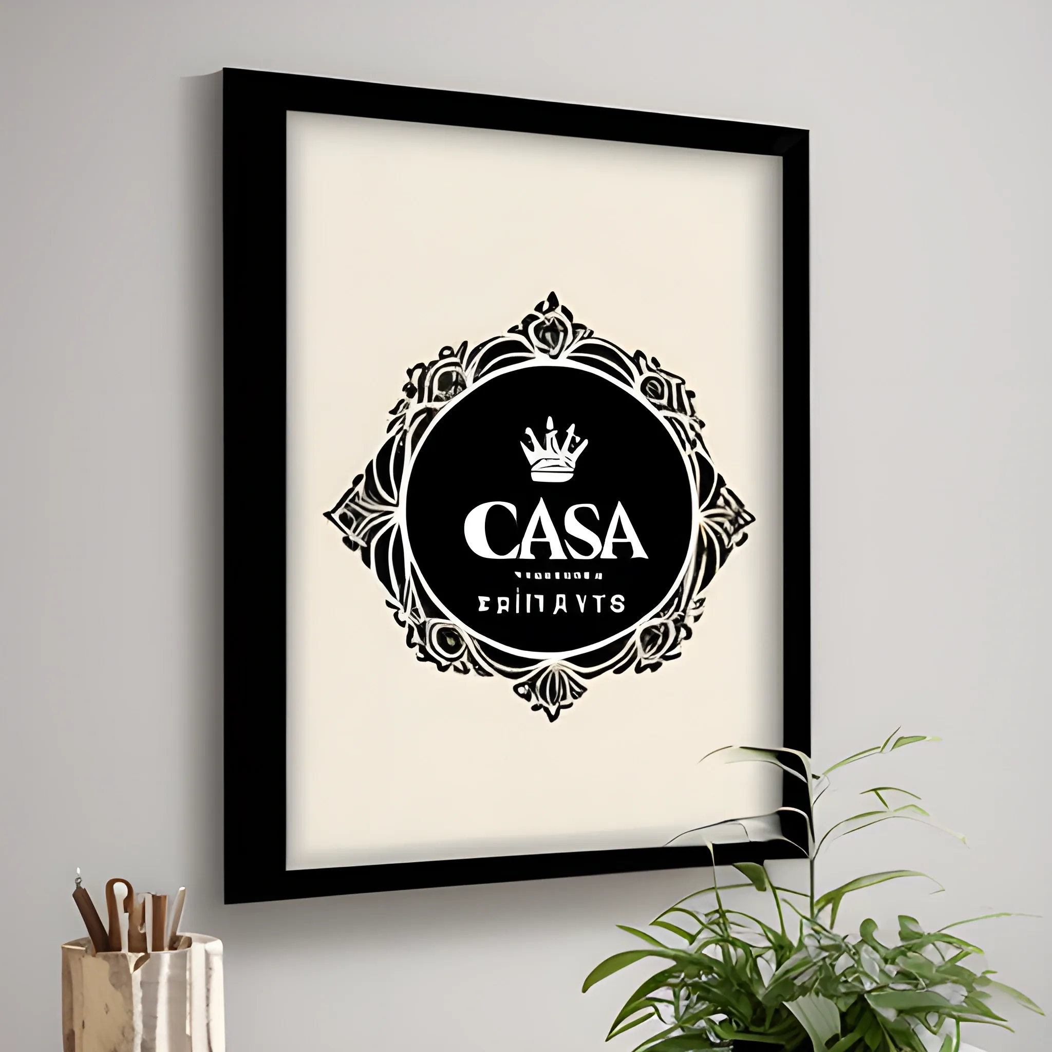 Design a creative and distinctive logo for the Casa AI prindt-on-demand store on Etsy. Incorporate elements that symbolize the home decor, fashion, and the concept of high quality. Use a color palette that reflects professionalism and creativity. The logo should effectively represent our store's passion for high quality and fashionable design
