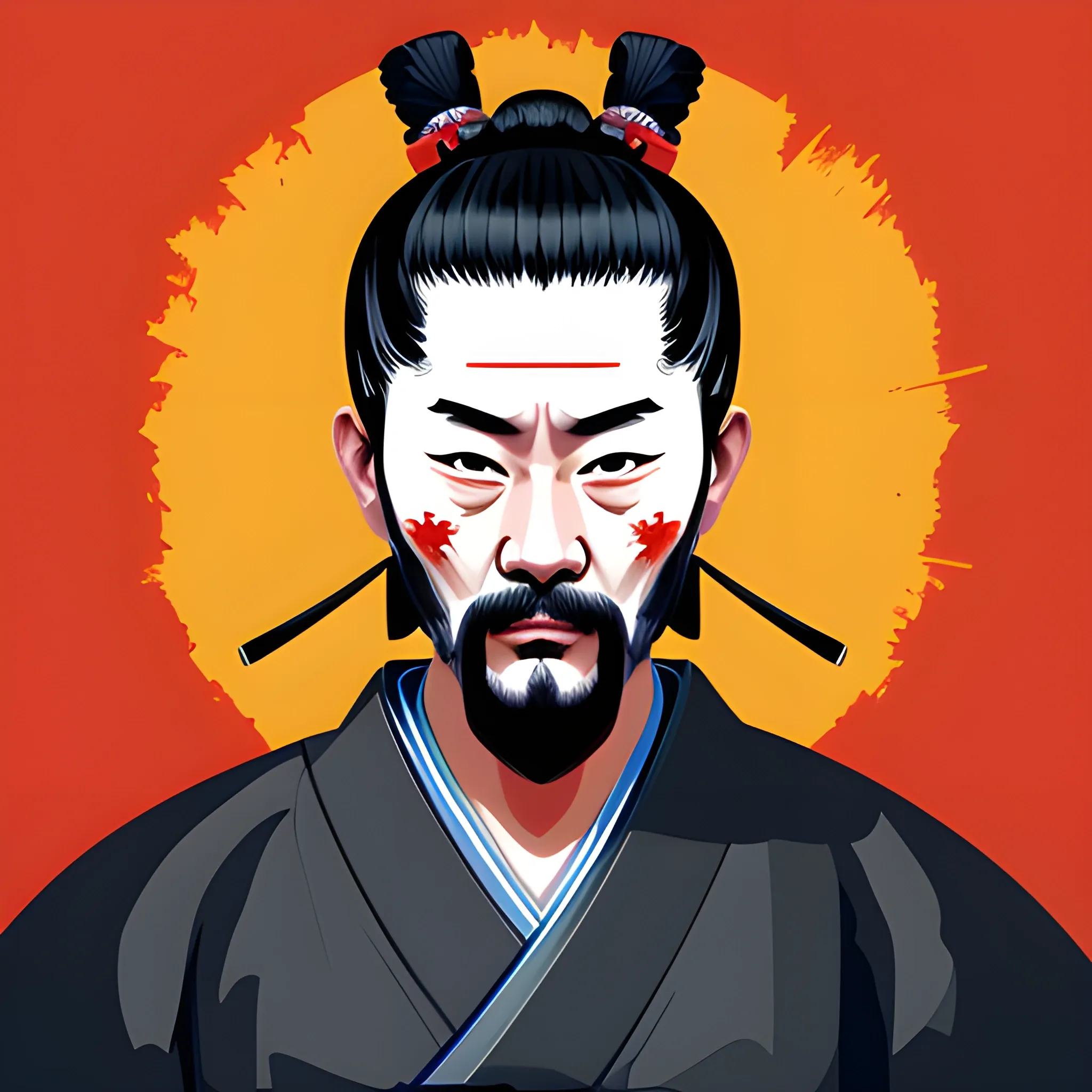 samurai portrait, digital vector art pay, messy and fun, Oil Painting