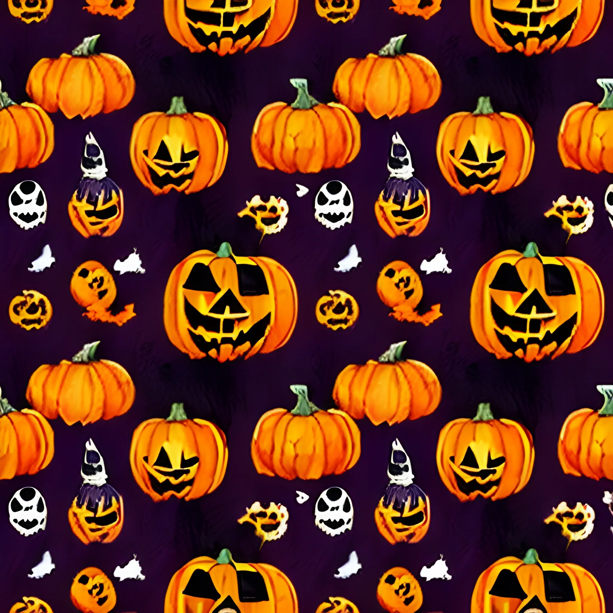 Halloween watercolor seamless repeating pattern with a dark, bol ...