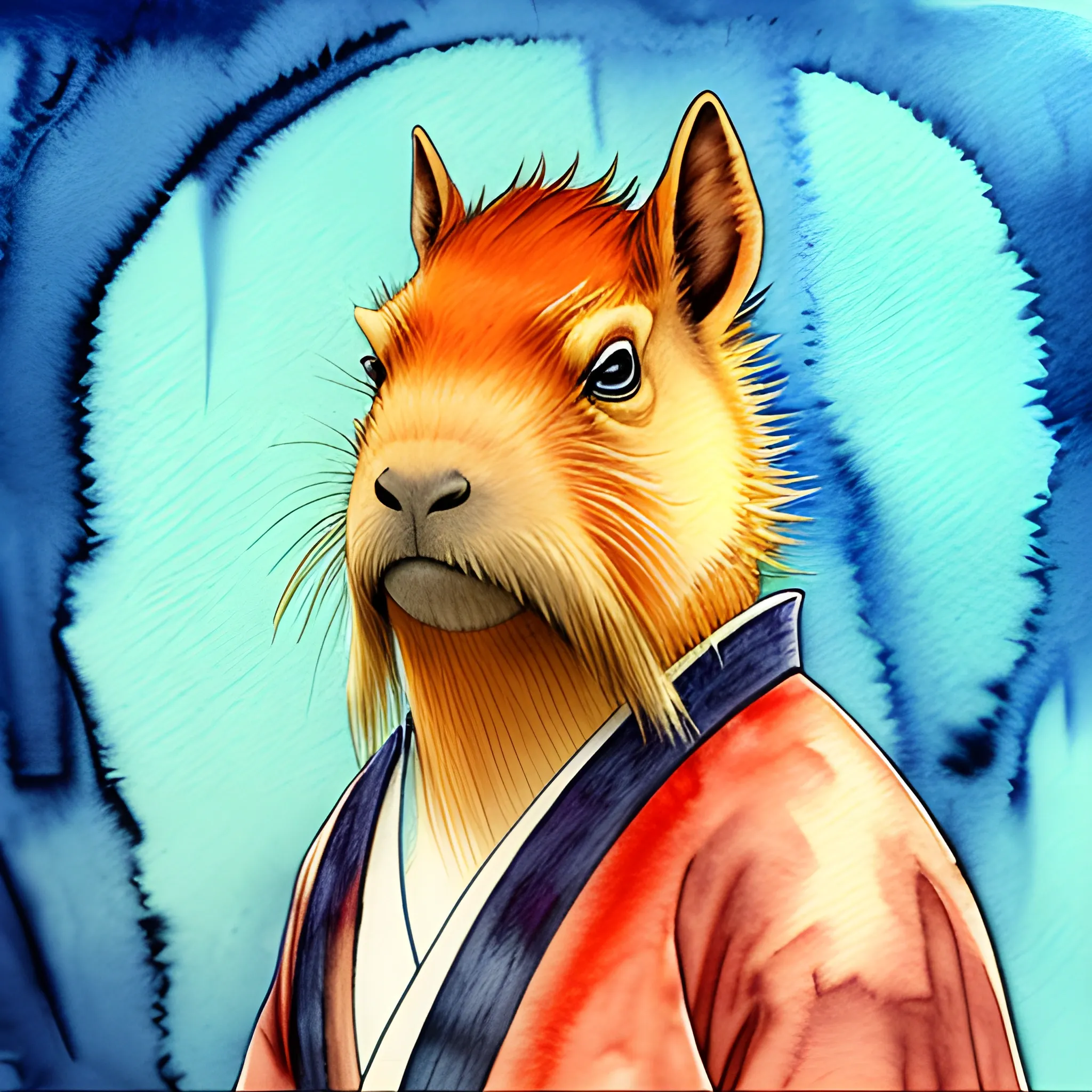 , Water Color
Samurai alien capybara