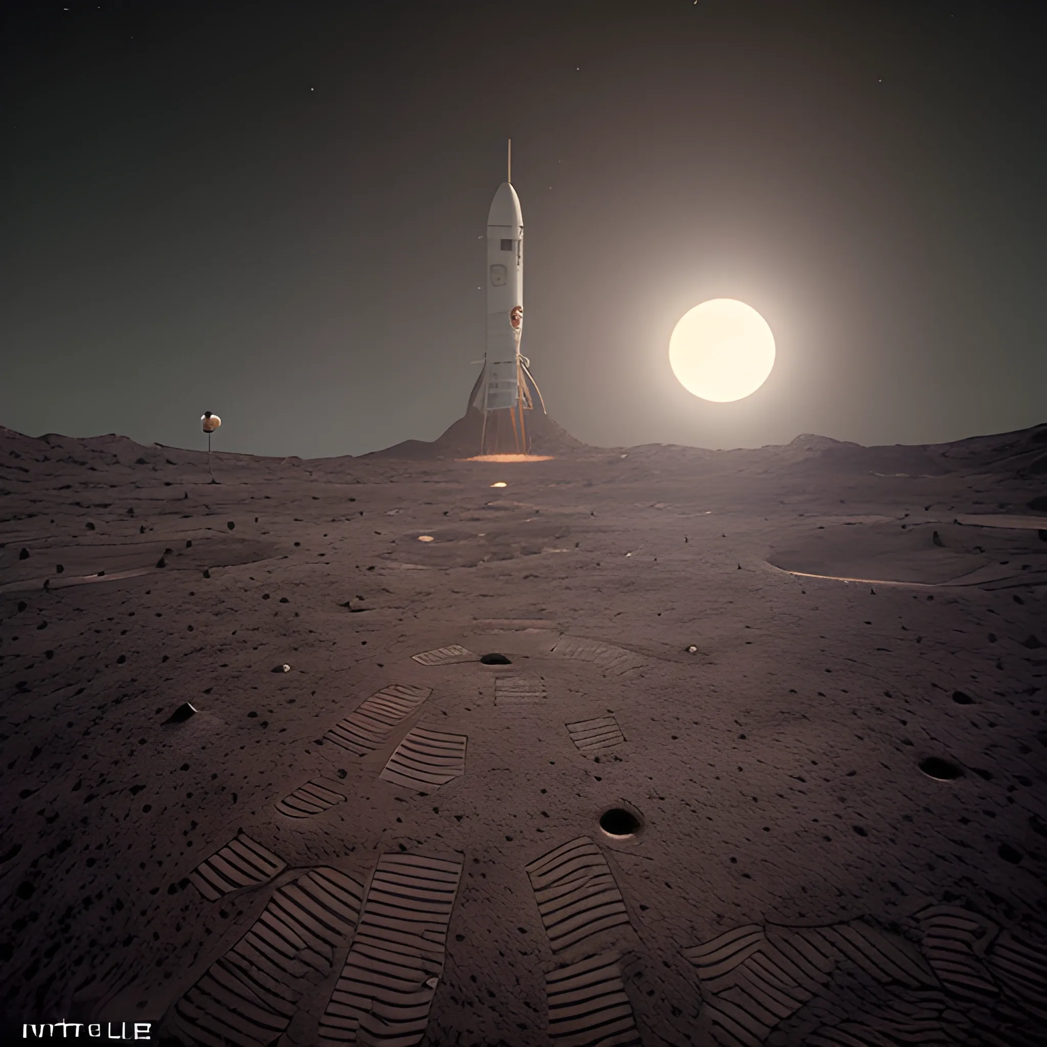 rocket landing on the moon with craters, establishing shot, hyper-realistic, unreal engine 5, octane render