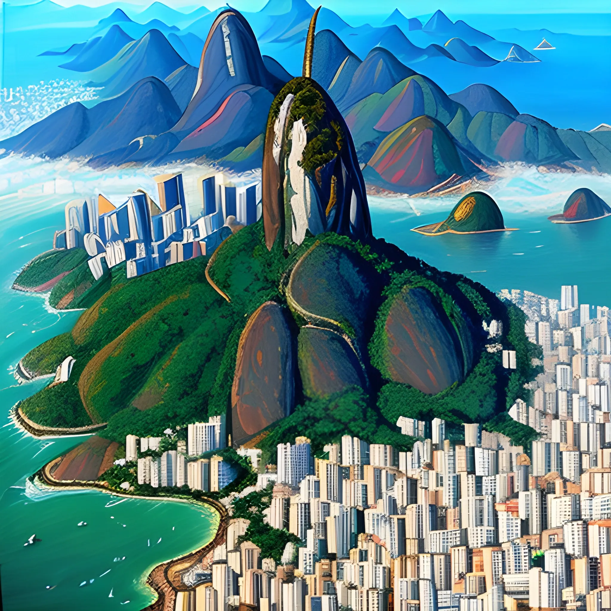 A , Oil Painting picture of Rio de Janeiro on a summer day from a plane