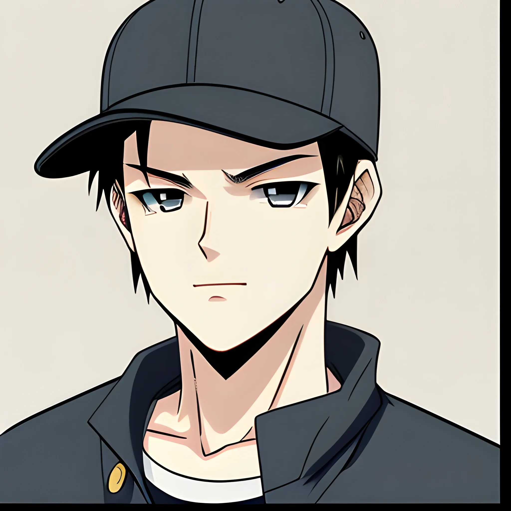 An image of a man wearing a cap in a manga art, anime style character style