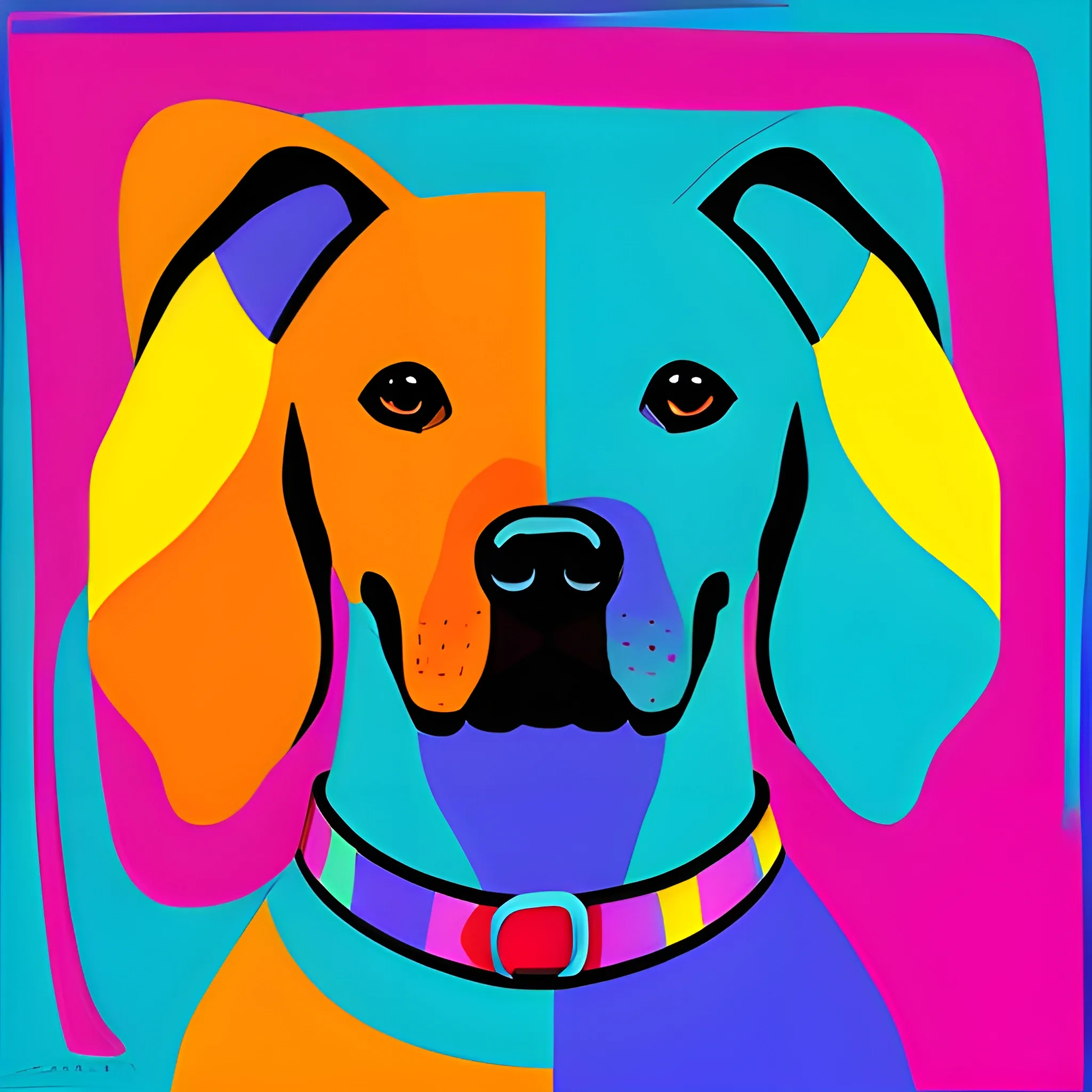 Create a modern rock album cover with colors, where there is a dog in love with a dog, cartoon type, get inspired by the elegance of modern art and make everything as true to reality as possible.