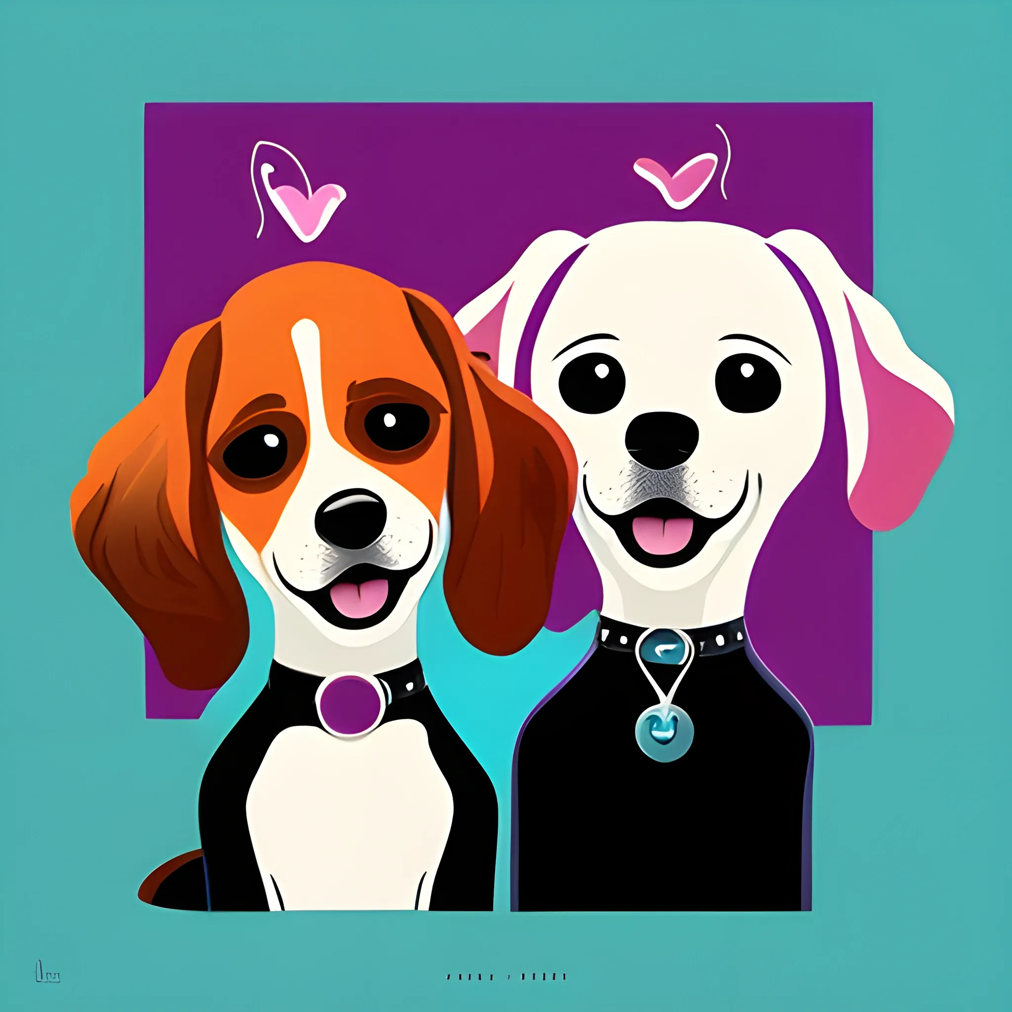 Create a modern rock album cover, where there is a dog in love with a dog, cartoon type, get inspired by the elegance of modern art and make everything as true to reality as possible.