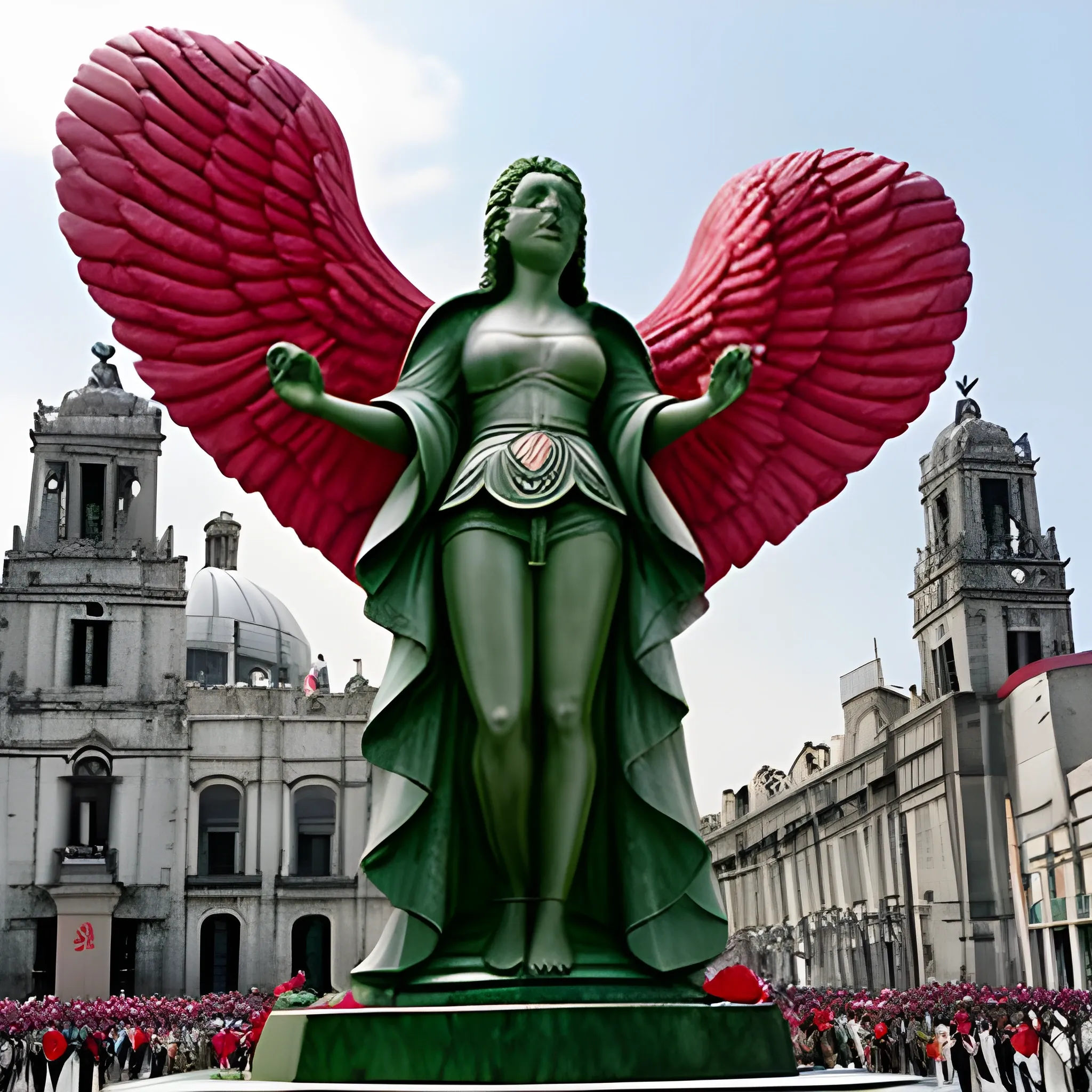 mexico independence angel monument with a red heart beating 