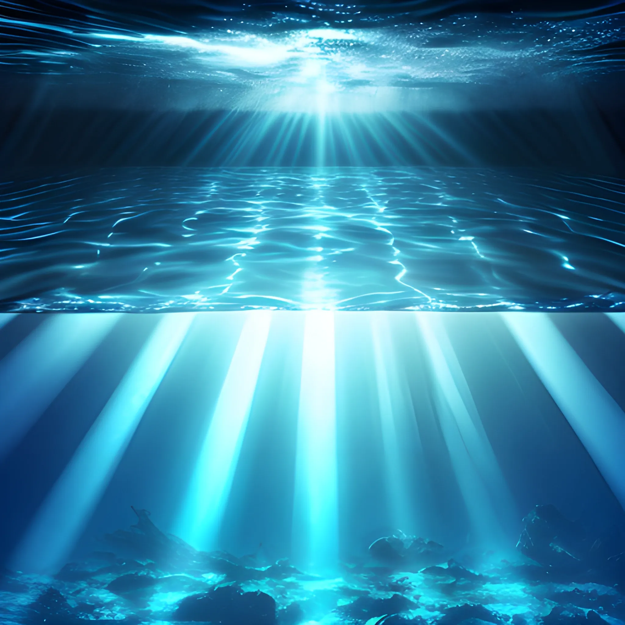 underwater, blue marble, realistic, rays, dark water, light beams, dark blue, dark lights, abyss
