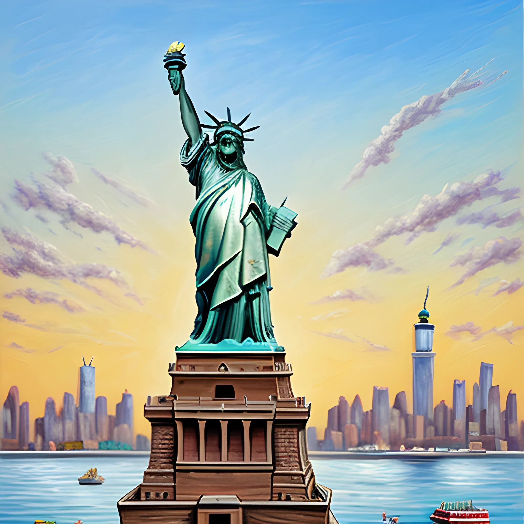 A joyful porcupine as the Statue of Liberty, 3D, Oil Painting