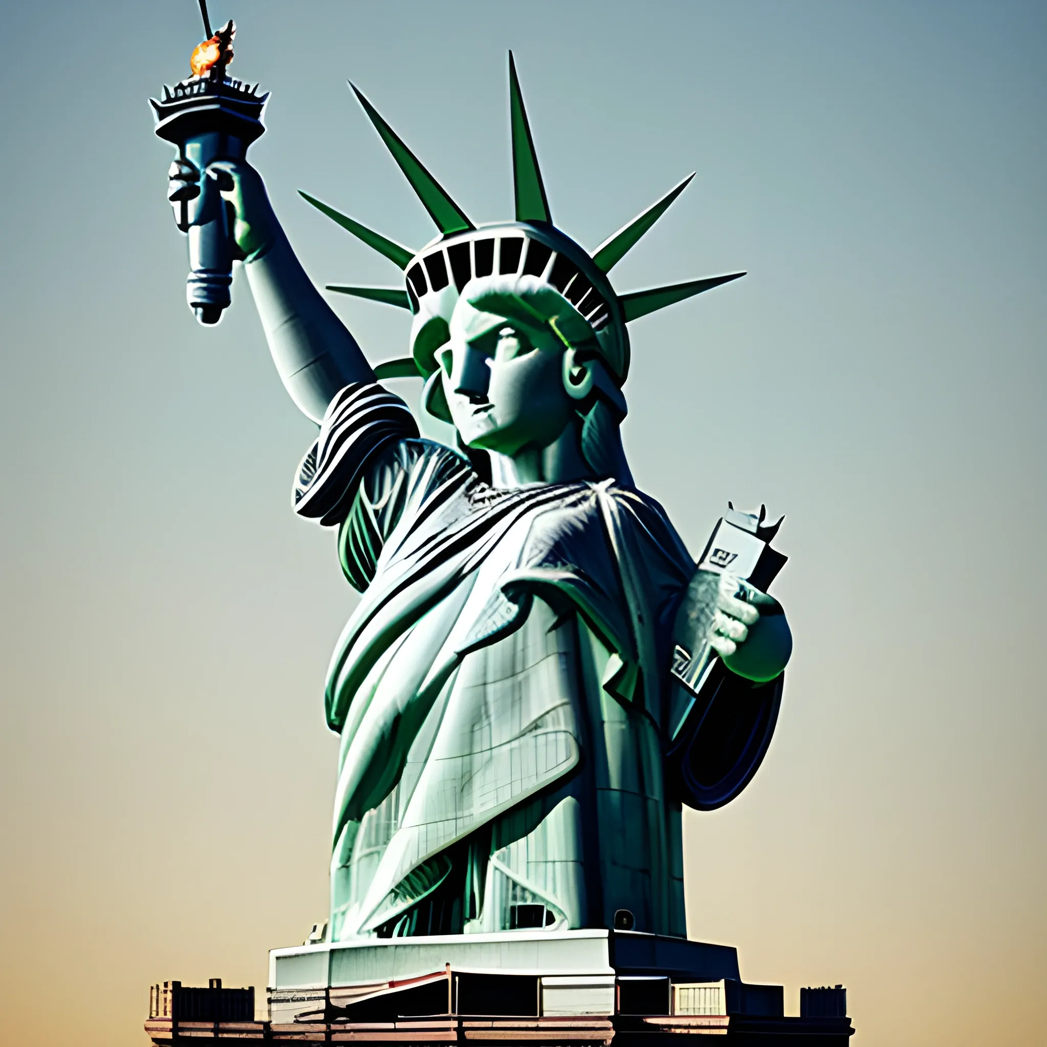 A photo of a happy porcupine posing as the Statue of Liberty