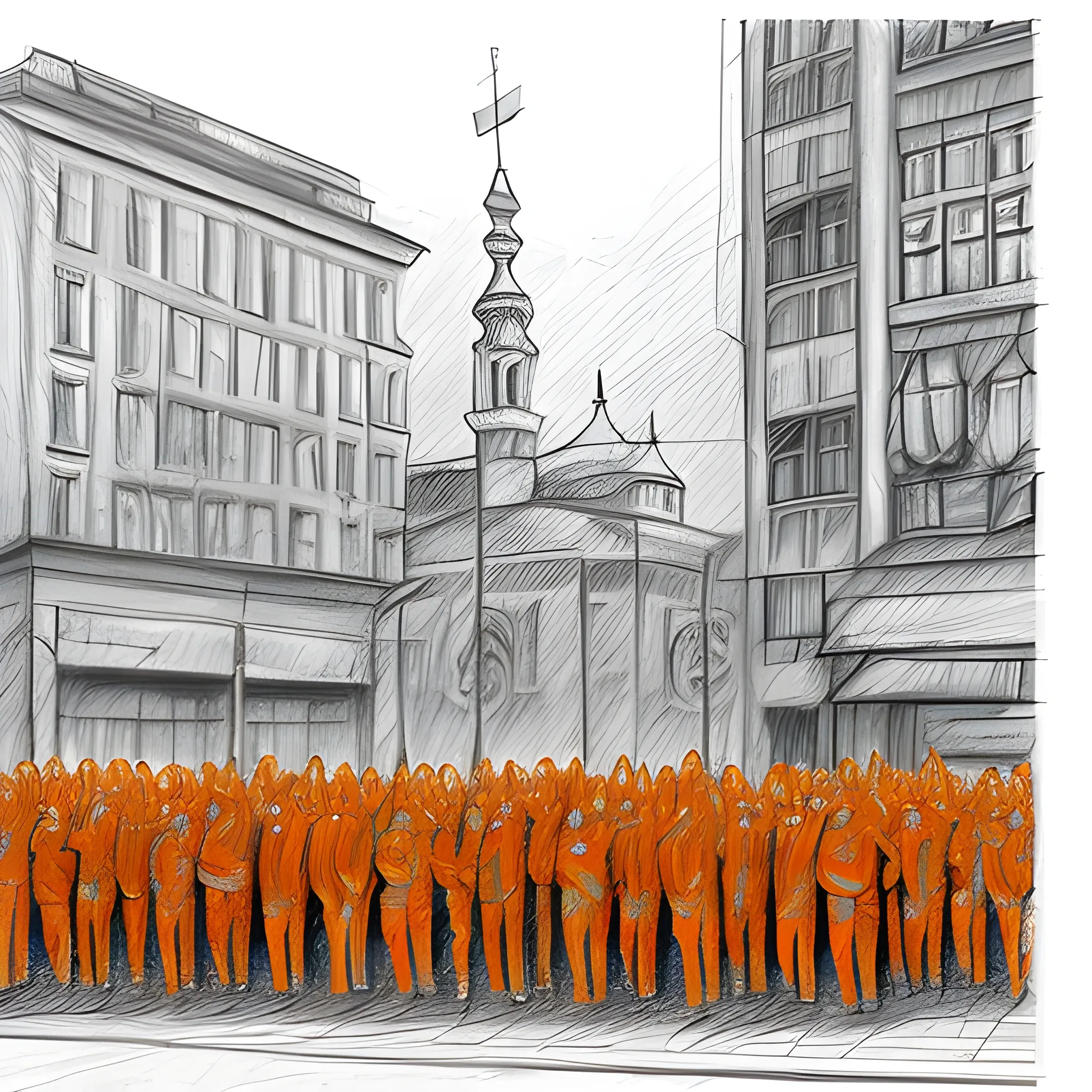 The Orange Revolution in Ukraine Pencil Sketch