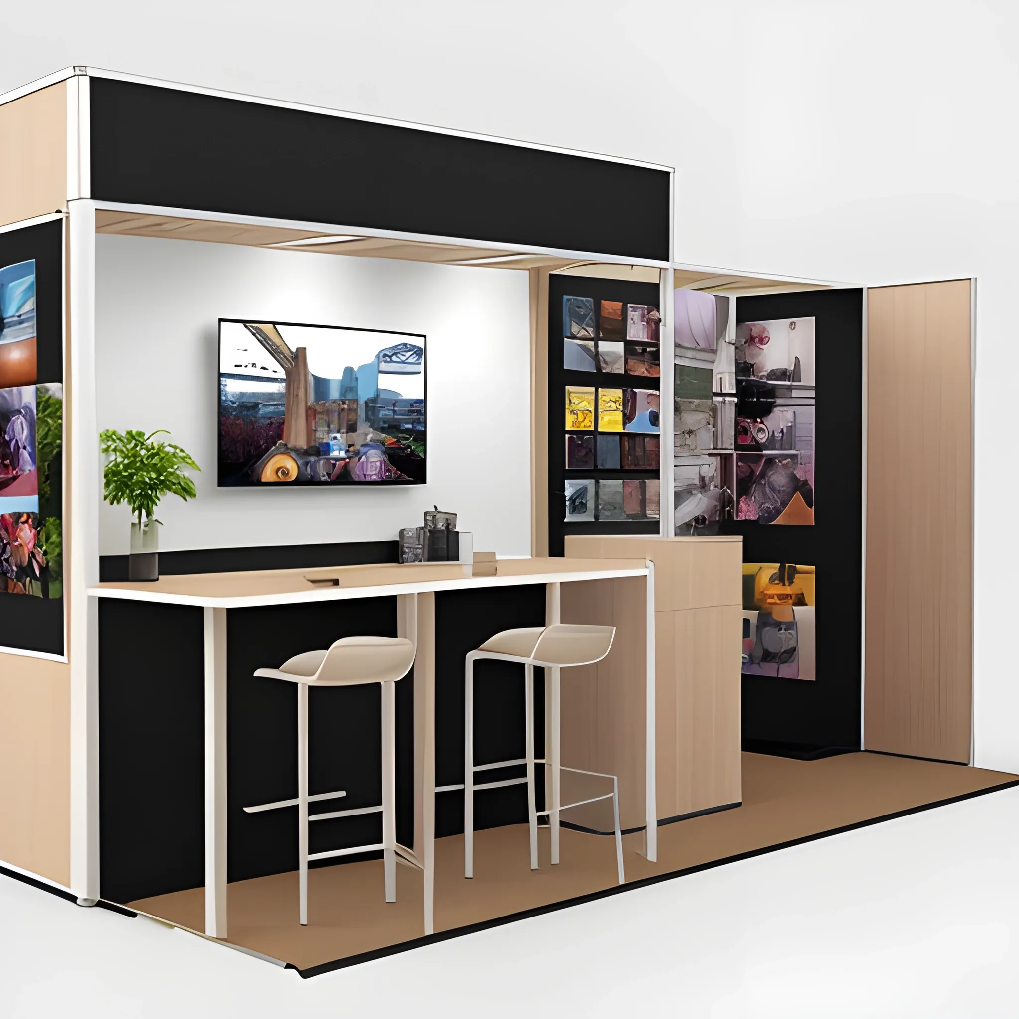 create fair stand built of modular system and exemplary real photos