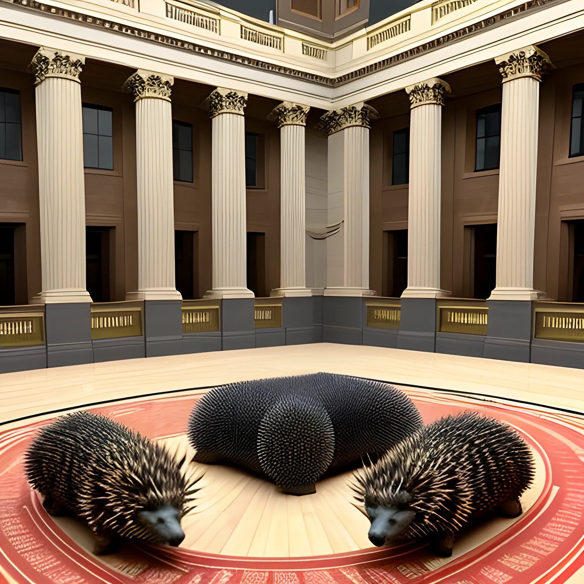 Capitol Building turned into a play space for porcupines and kids, Cartoon