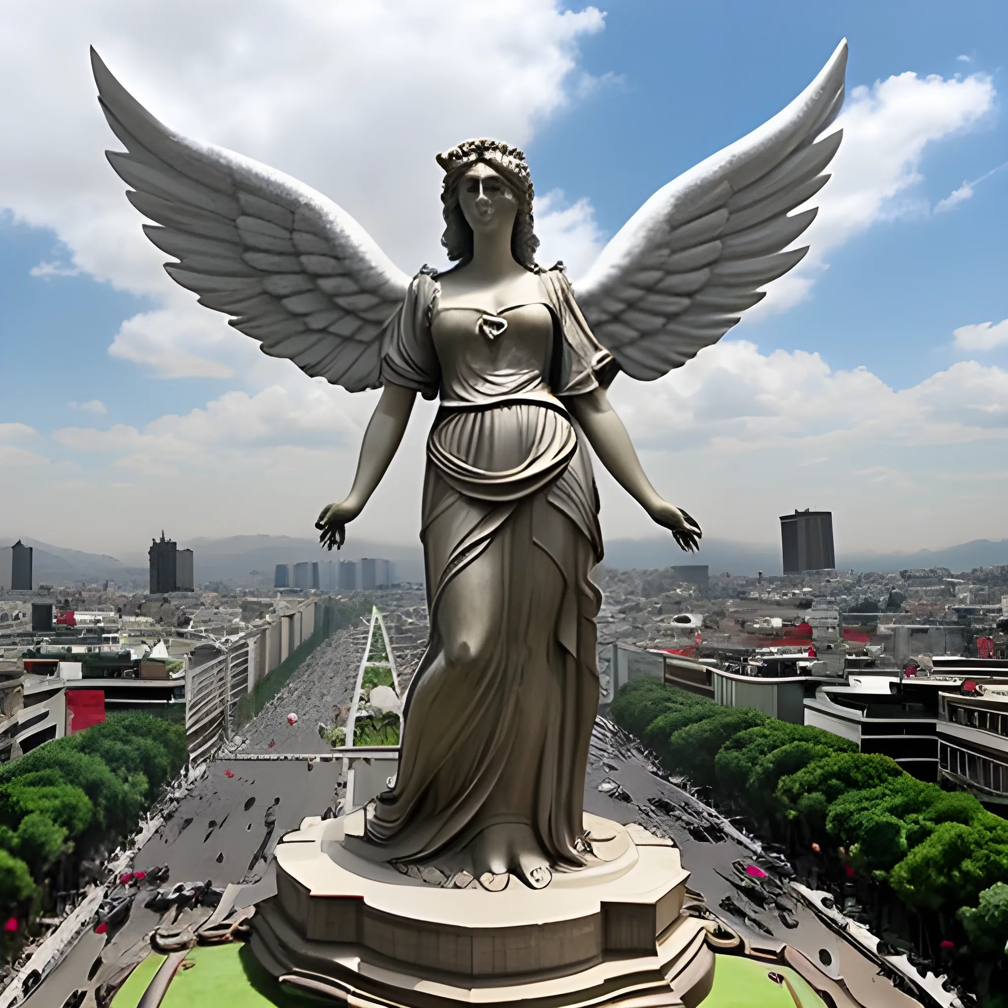 the angel of independence in mexico city, a heart in her hand