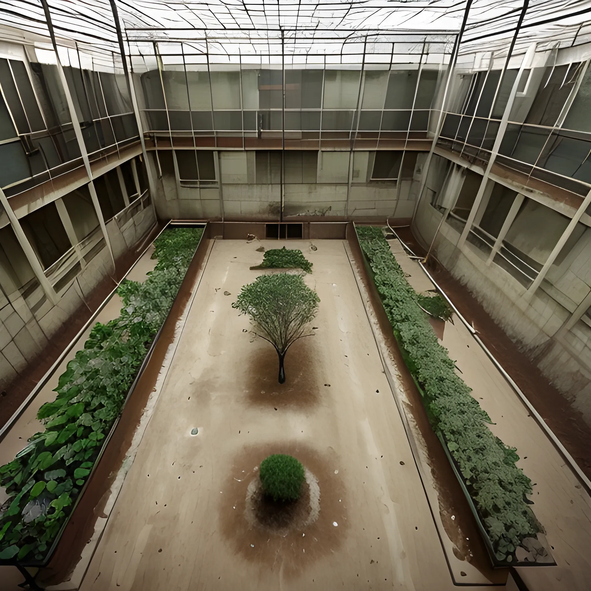 plants and trees dying underground in prison not enough sunlight filtering down from above

