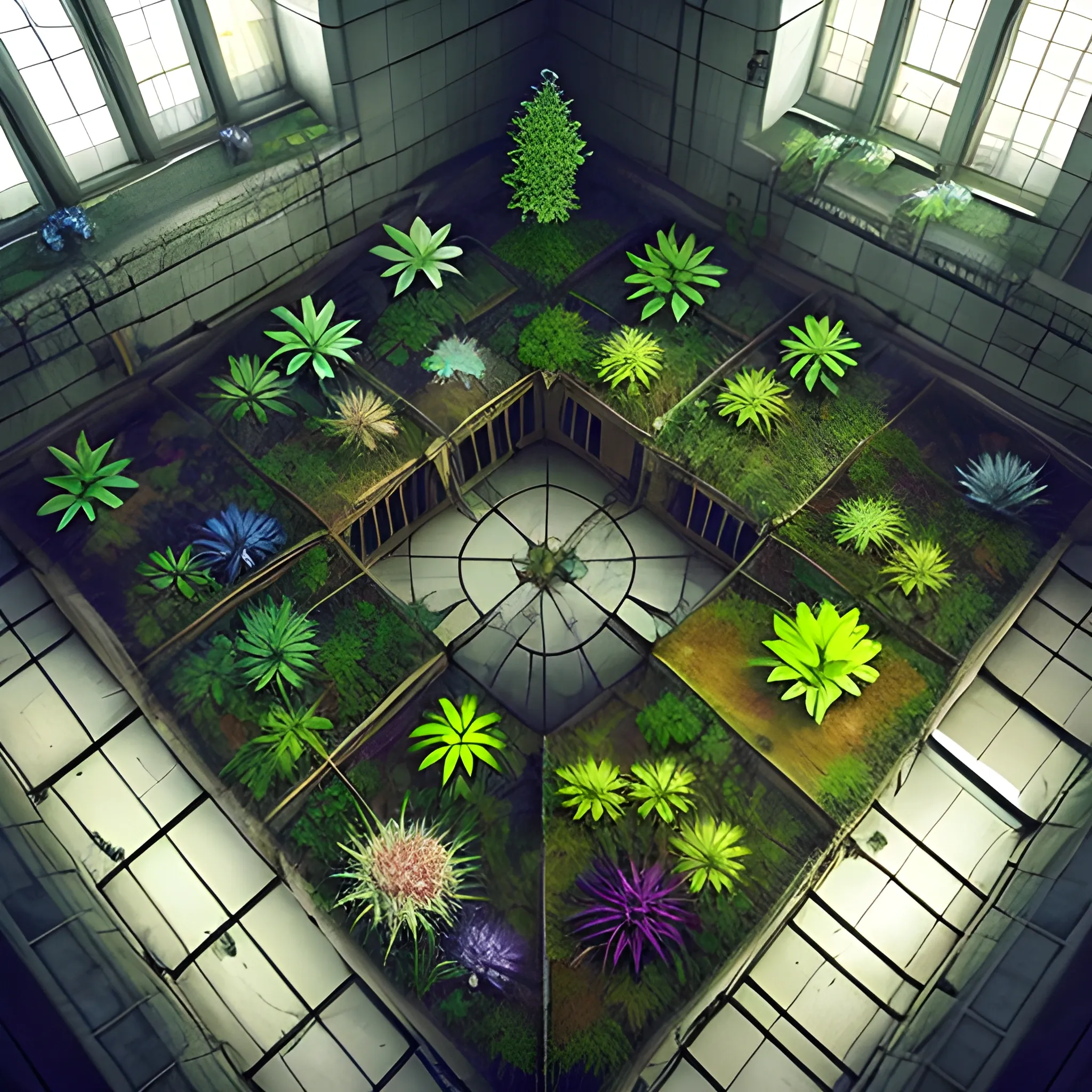 fantasy world plants and trees dying underground in prison not enough sunlight filtering down from above

