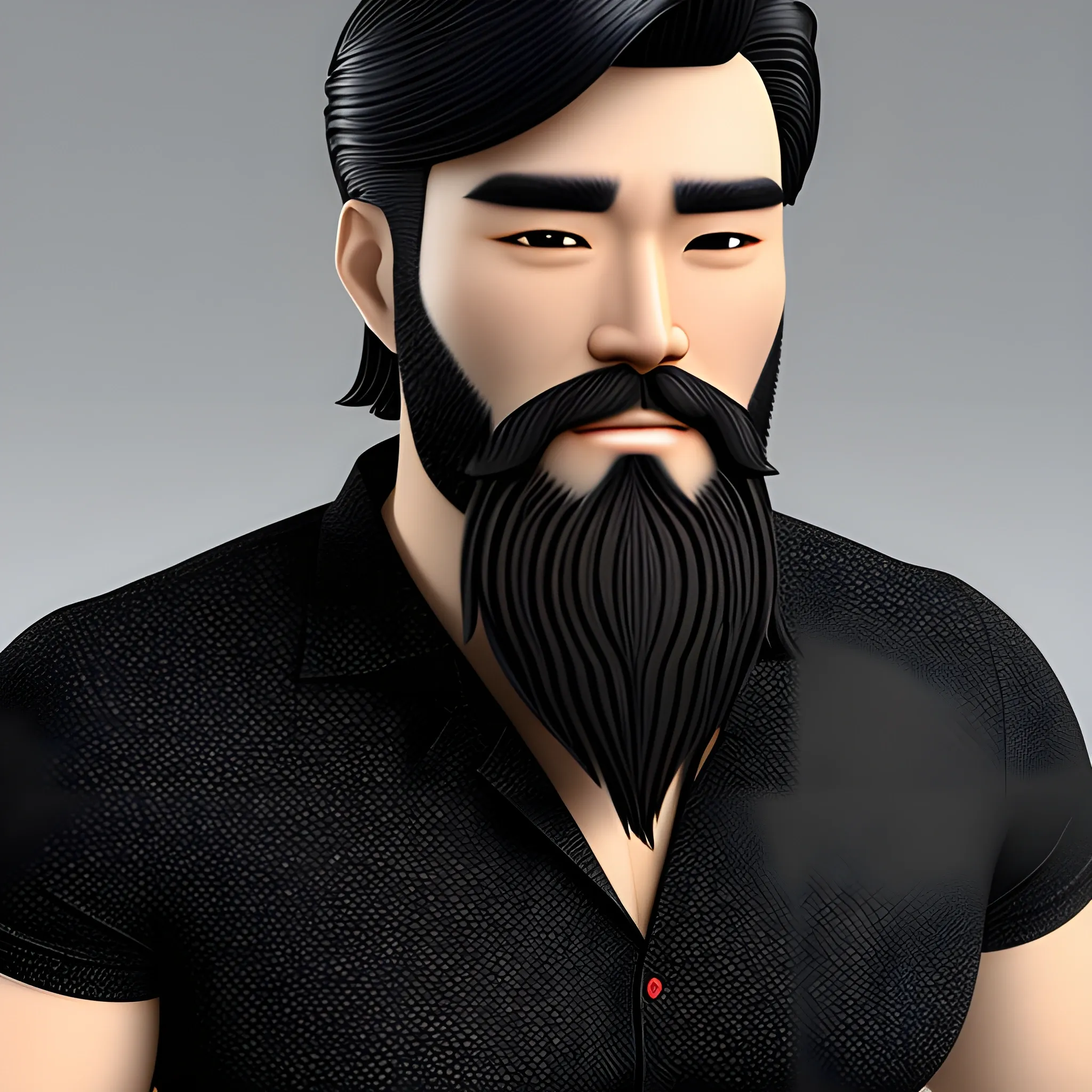 black haired korean guy with a small beard, 3D