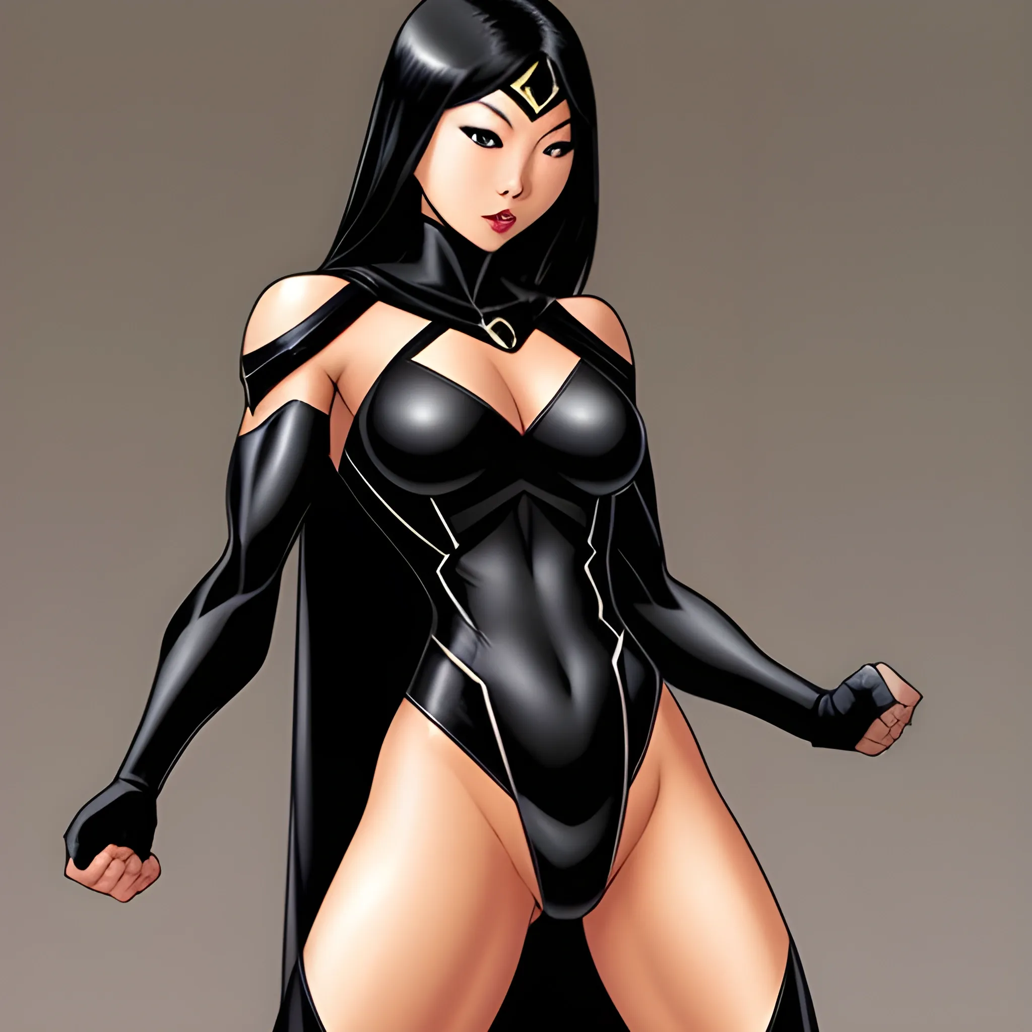 beautiful female asian superhero in black