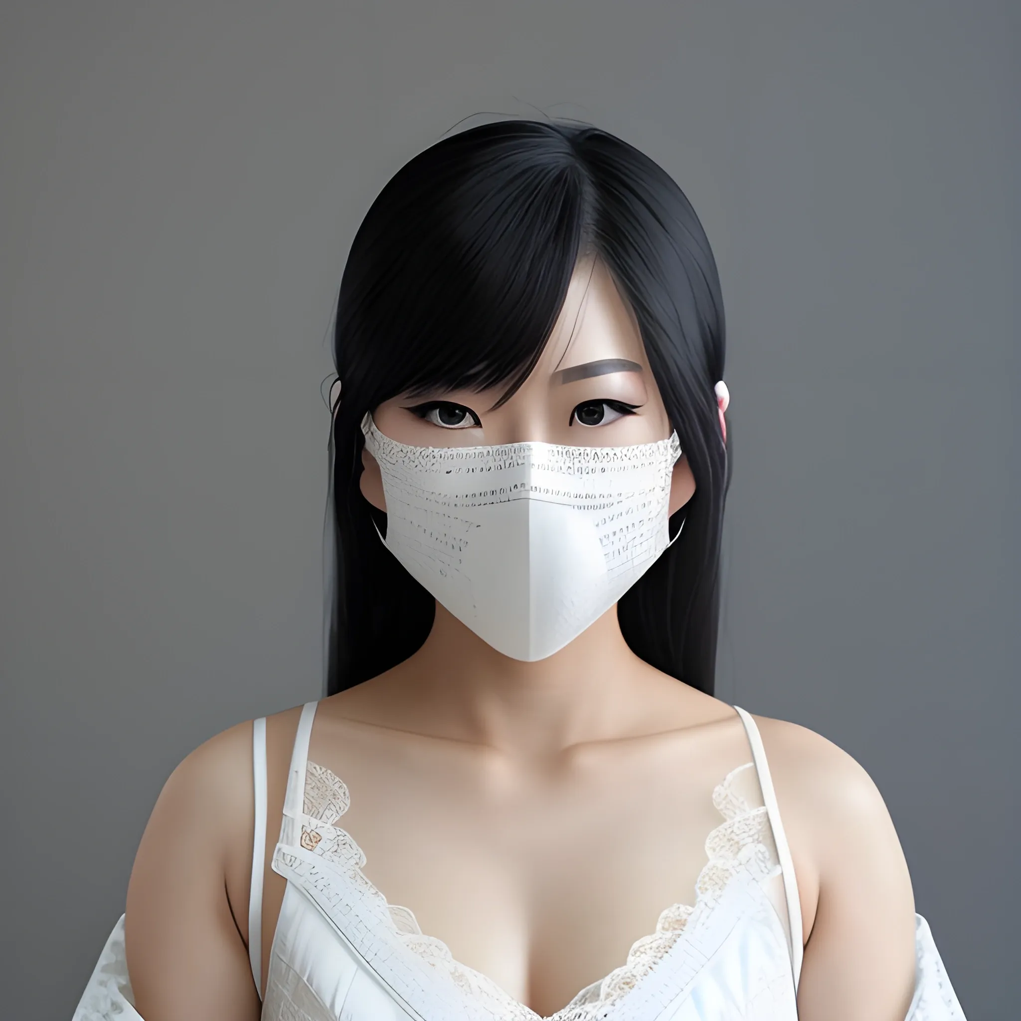 real life asian female marvel character in white lace wearing a mask