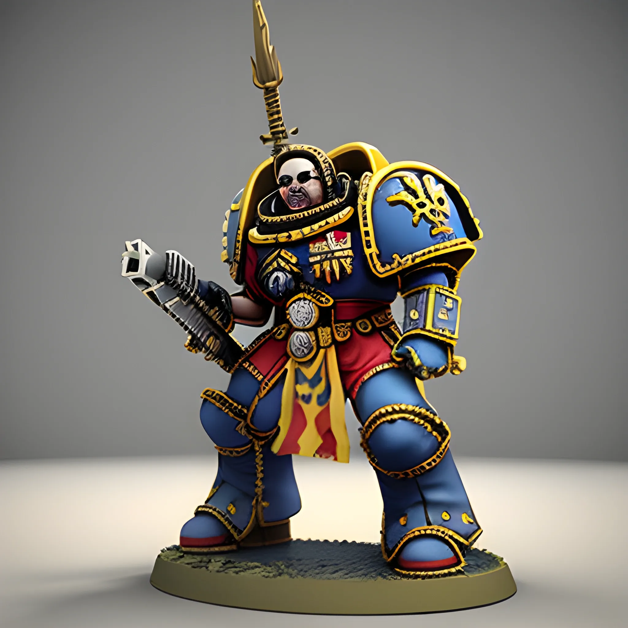 , 3D warhammer 40k, space marine, flag spain theme
