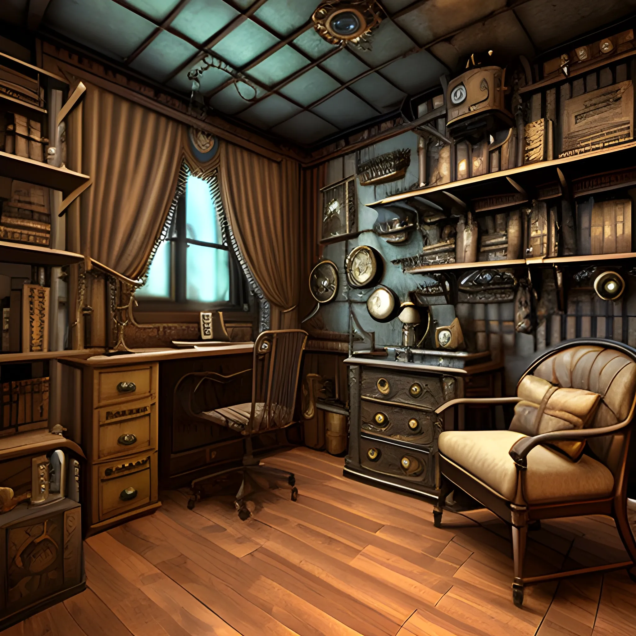 , 3D, steampunk, room,