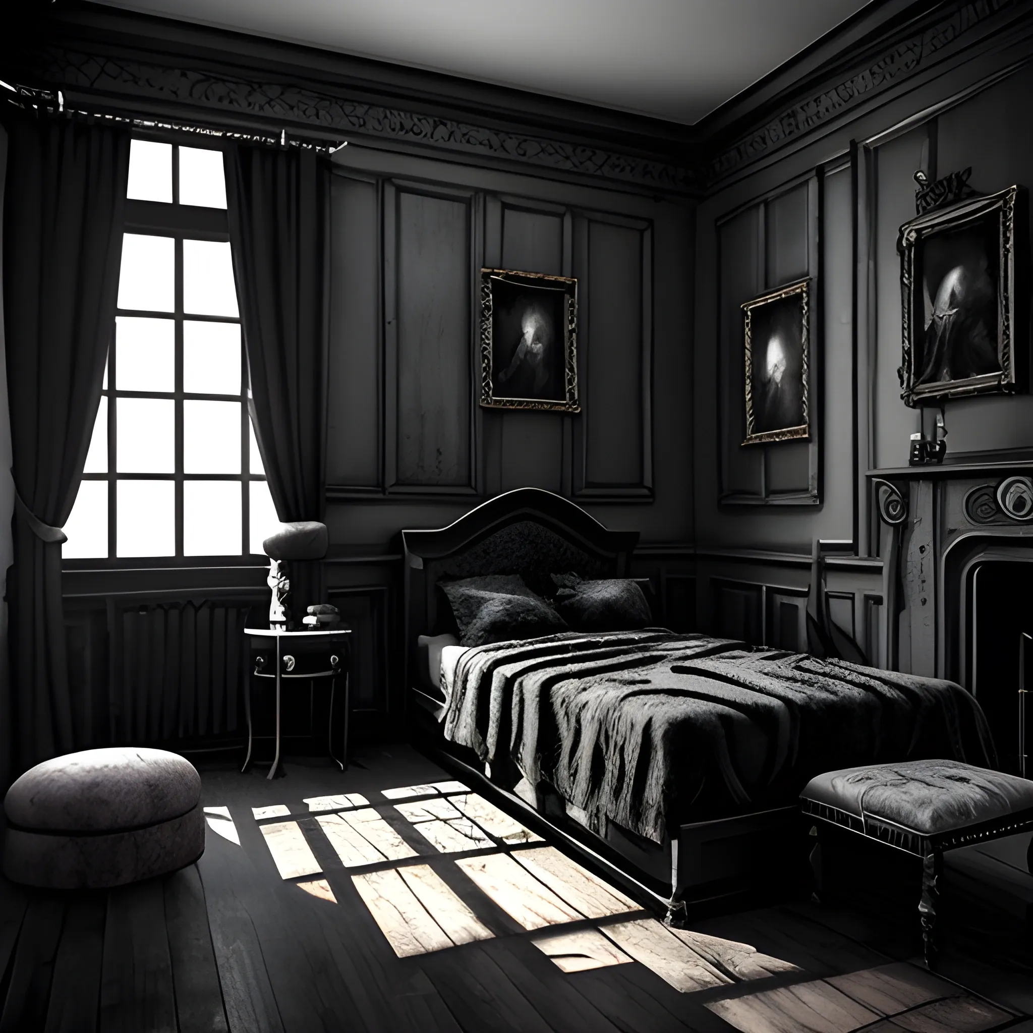 , 3D, goth, dark, room,