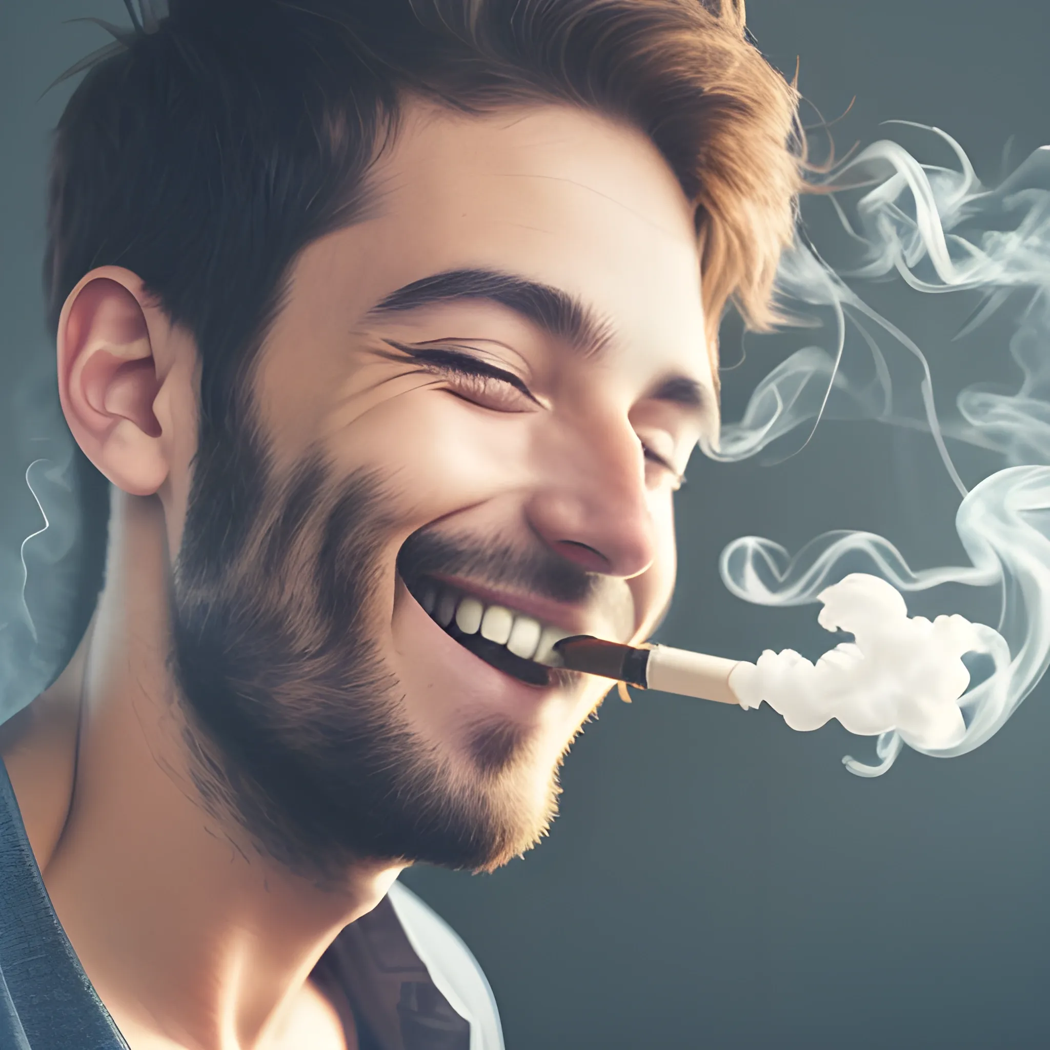 smiling man smoking marijuana, 3D, 3D