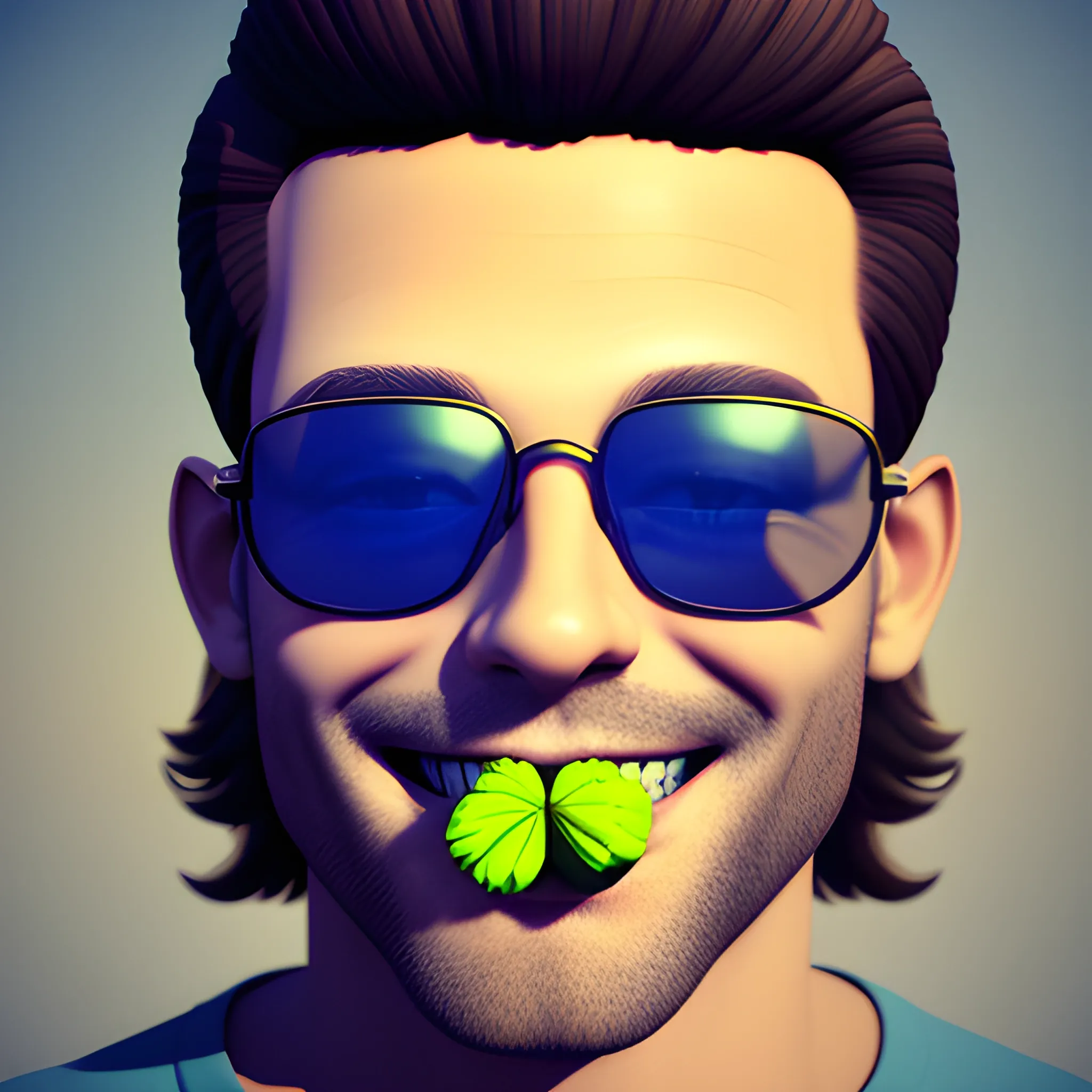 smiling man smoking marijuana, 3D, 3D, sunglasses