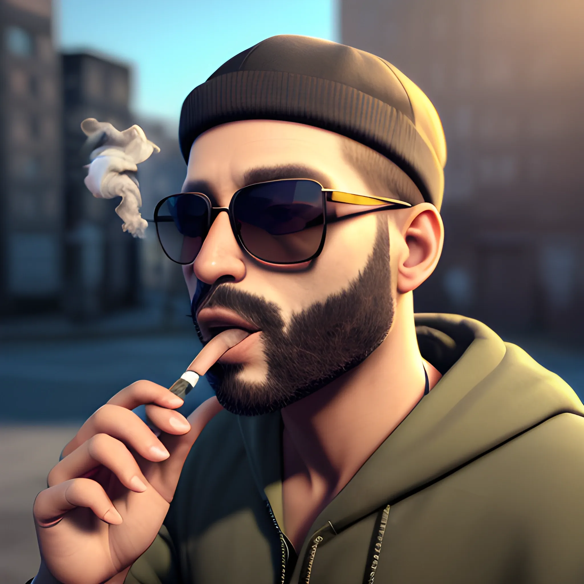 man, joint in mouth, smoking marijuana, 3D, sunglasses, 4k, realistic, unreal engine, weed,