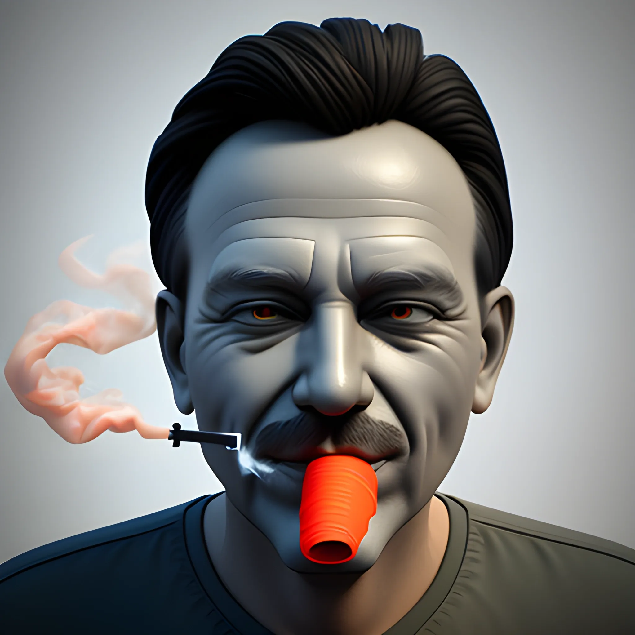 happy man smoking cigarette, 3D, face only