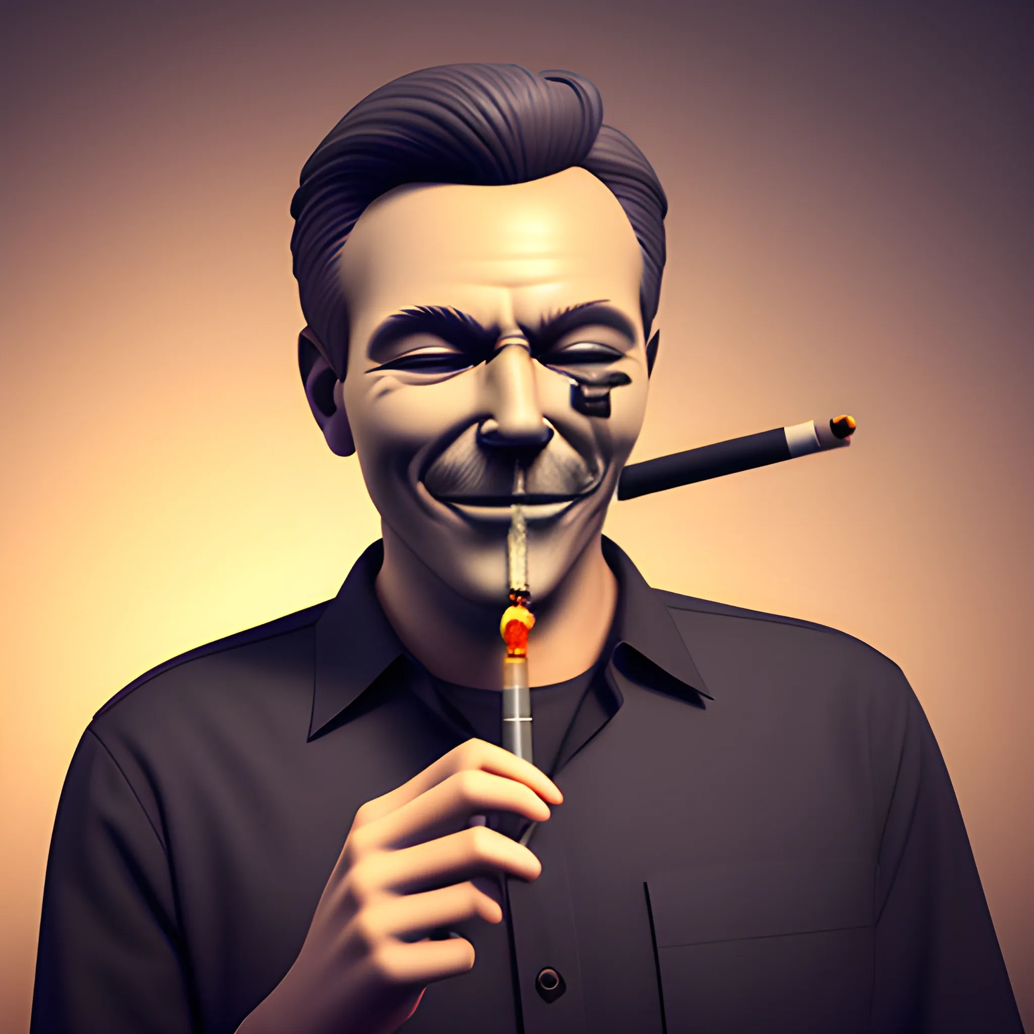 happy man smoking cigarette, 3D, face only logo