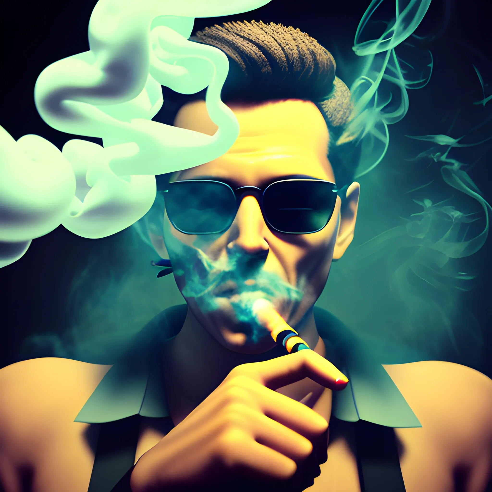 smoking cigarette, 3D, trippy realistic