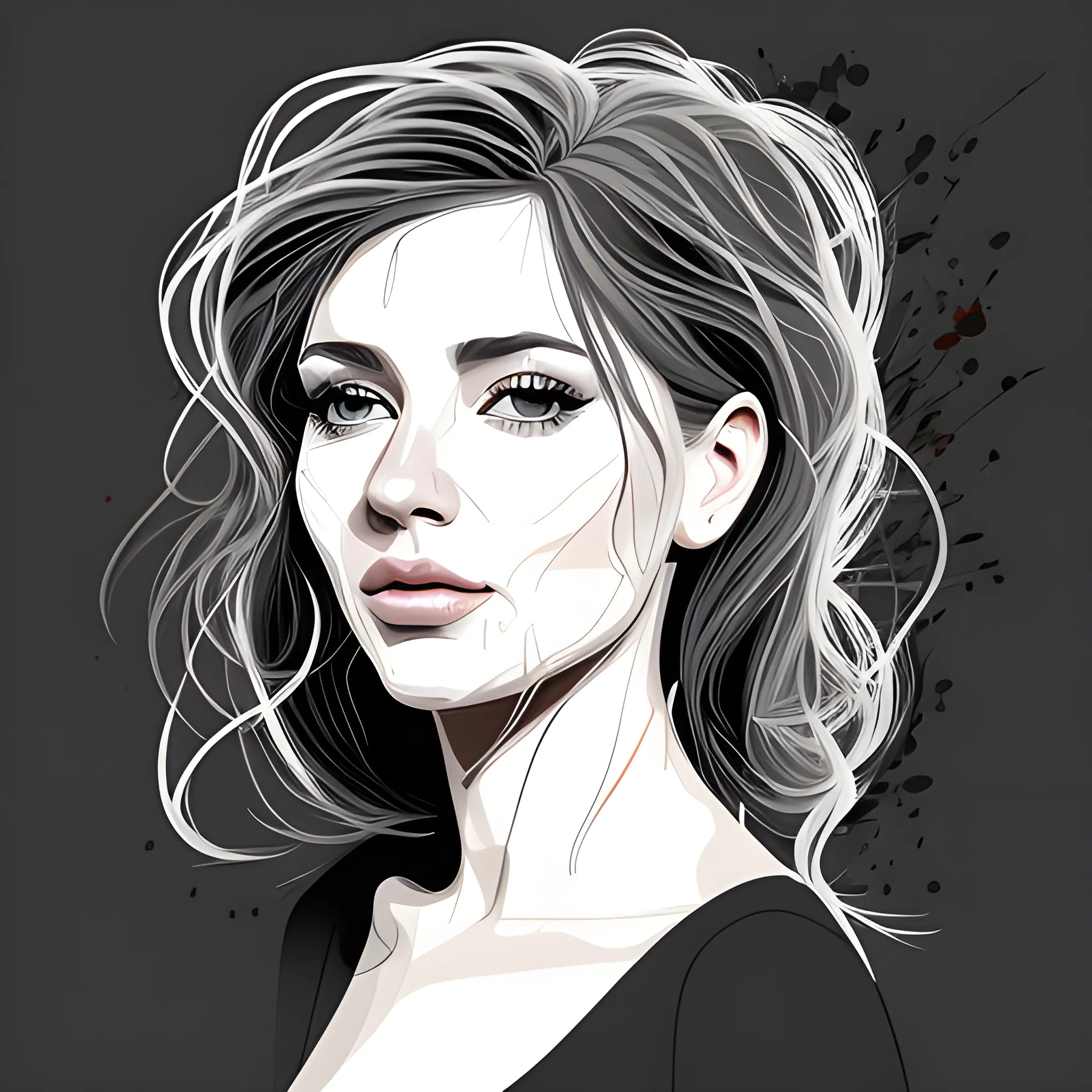 Beautiful woman portrait, digital vector art pay, messy and fun, Pencil Sketch