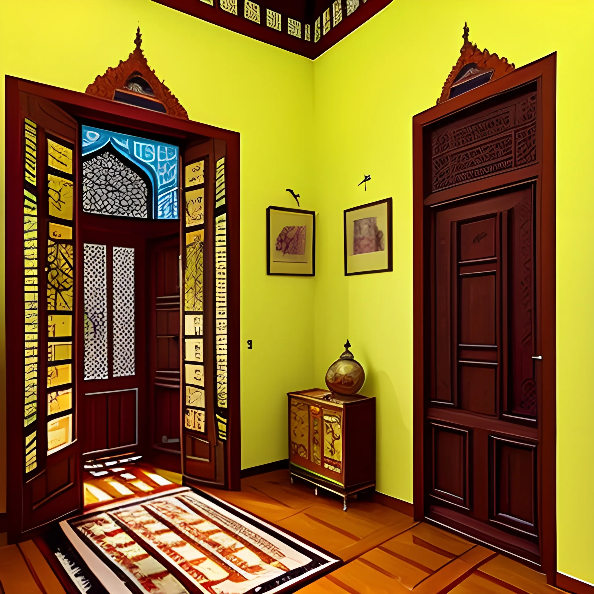 Bengali style bungalow, British times in India, tall thick wall and wooden doors and windows, art style as Johannes Vermeer 