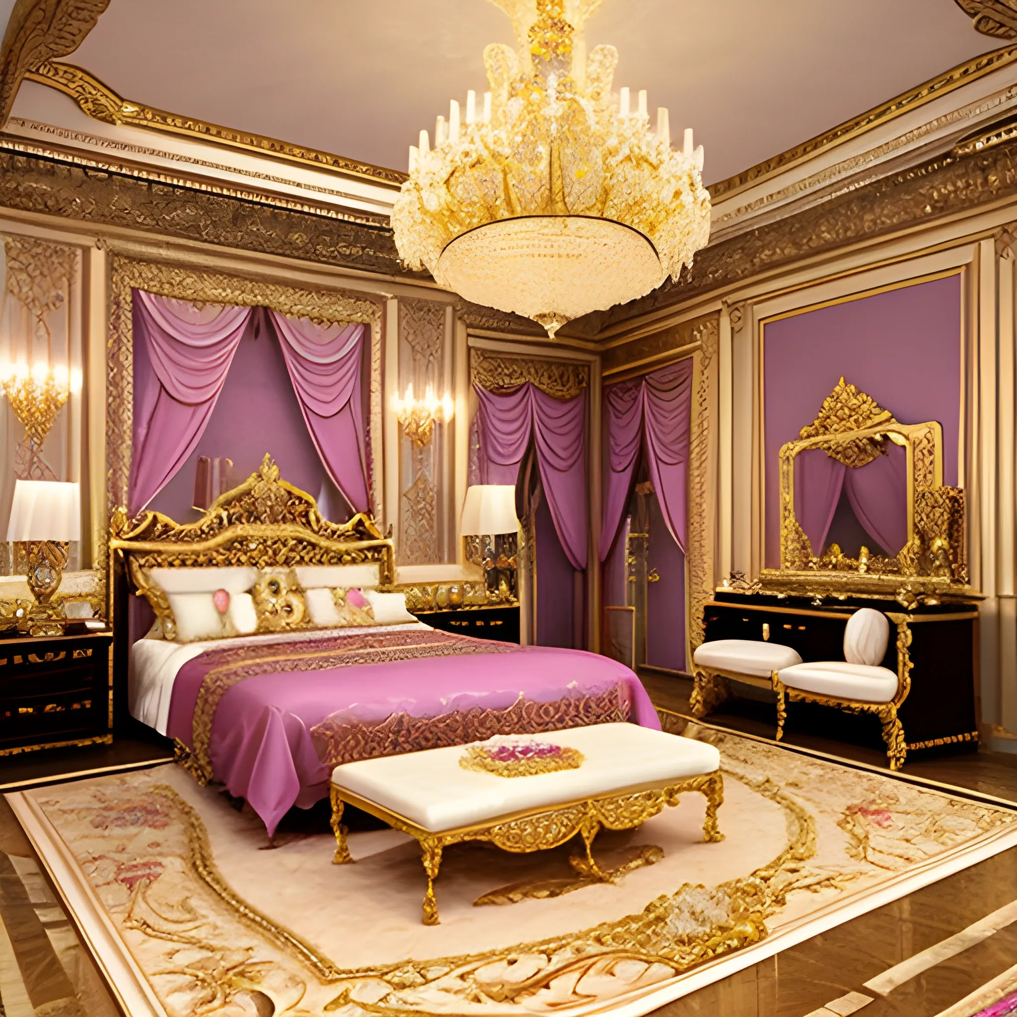 , 3D,  palace room, elegance, chandelier, renacentist, queen in a room