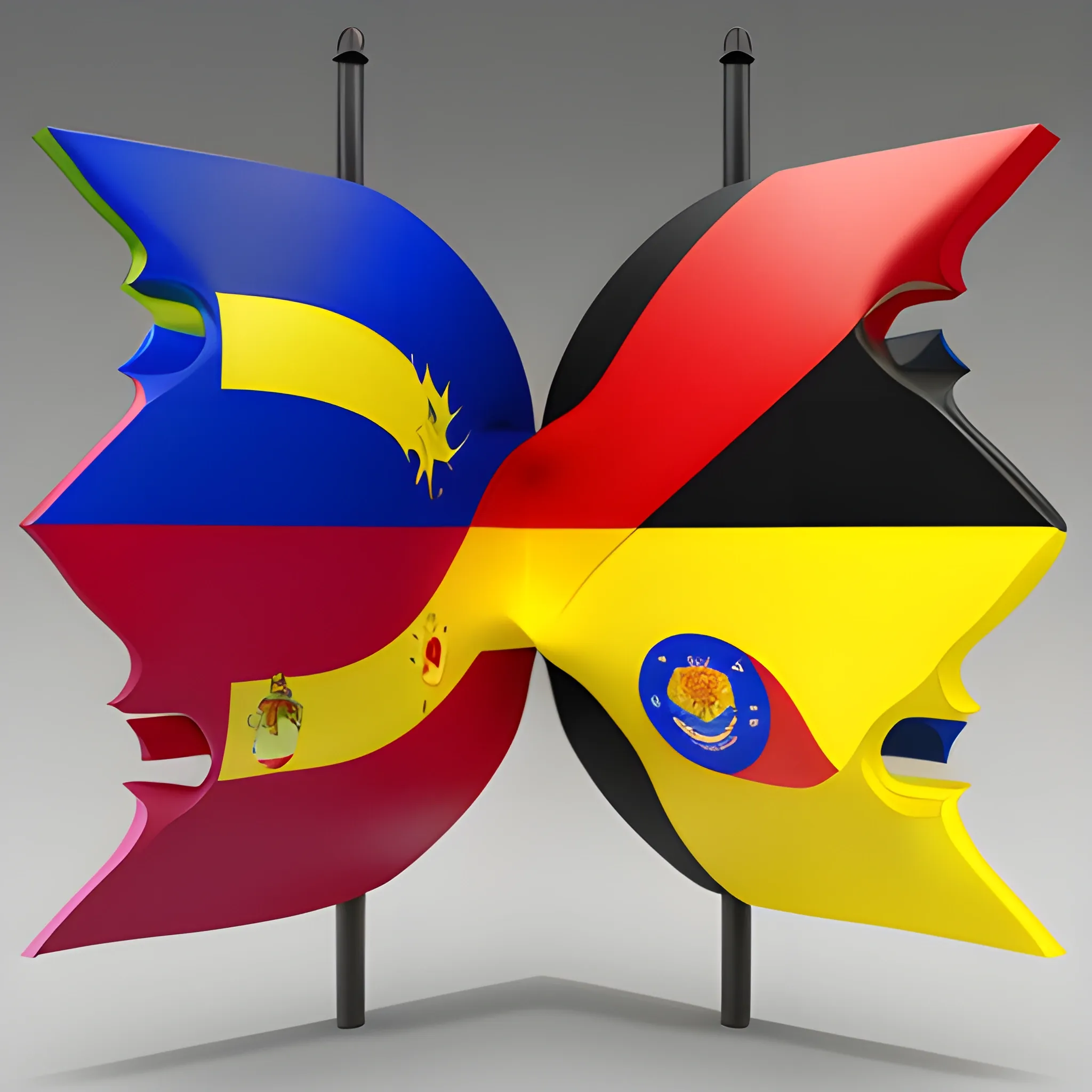 a flag that brings together the flags of Chile, Colombia, Venezuela in a linear way, 3D