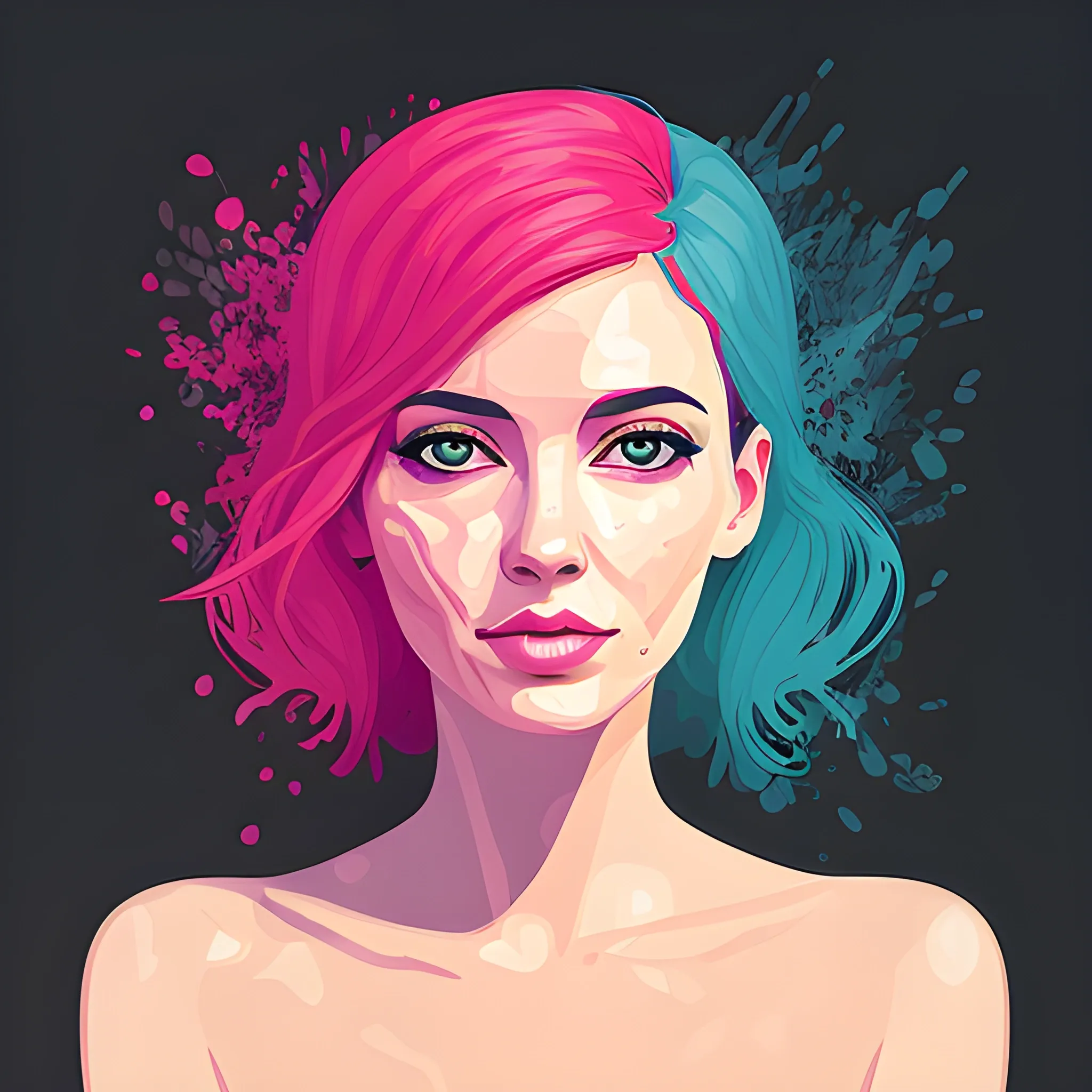 Beautiful woman portrait, digital vector art pay, messy and fun