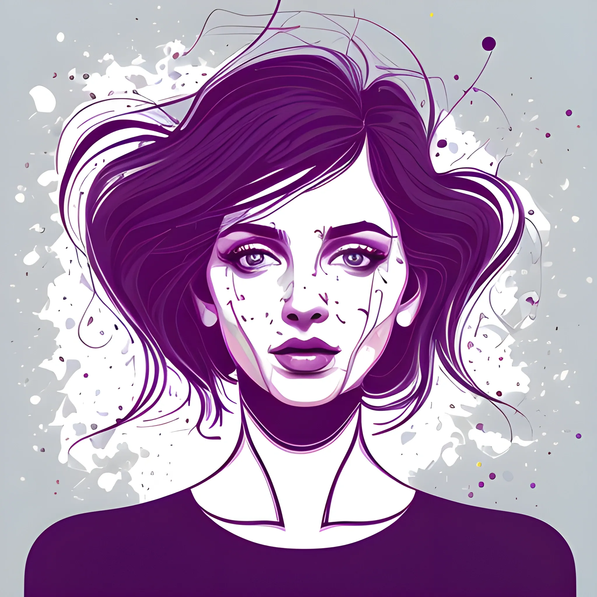 Beautiful woman portrait, digital vector art pay, messy and fun